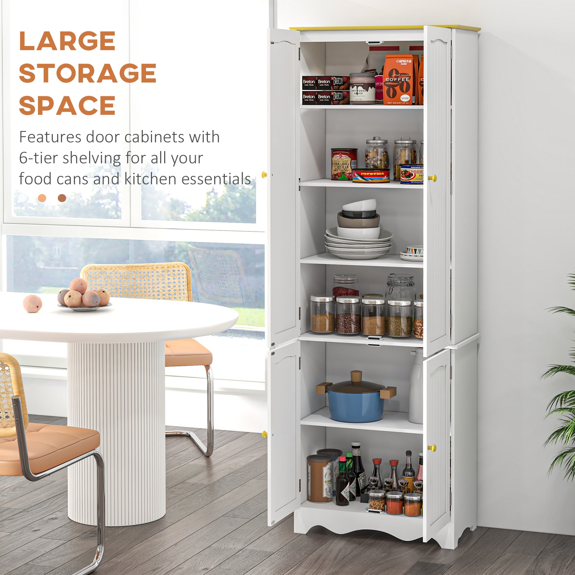 HOMCOM Freestanding 4-Door Kitchen Cupboard, Storage Cabinet Organizer with 4 Shelves, White - North Peak Garden Furniture