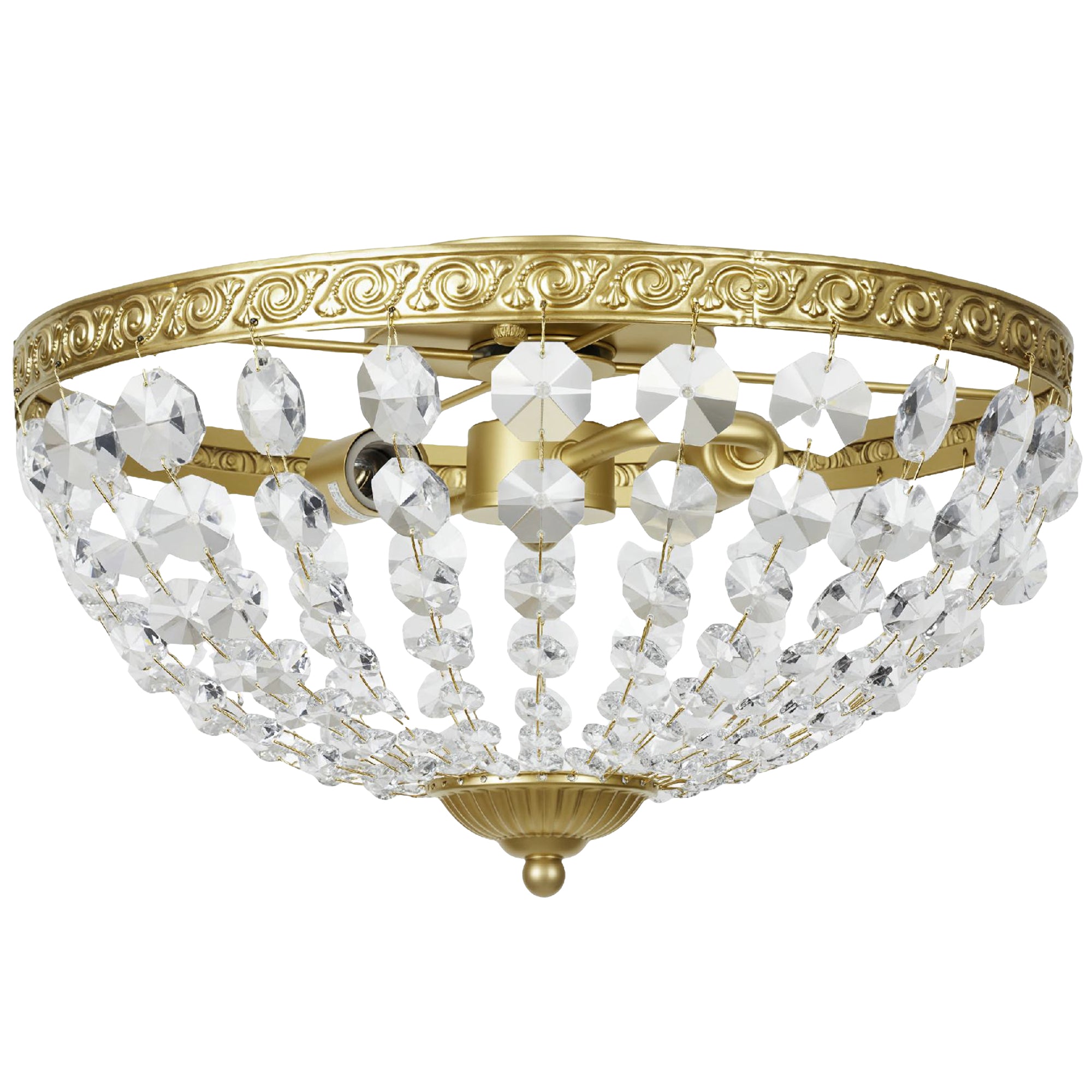 HOMCOM Crystal Chandelier Ceiling Light with 168 Octagonal Beads, Vintage 2-Light Flush Mount Ceiling Light for Living Room, Bedroom, Hallway, Dining Room, Gold Tone