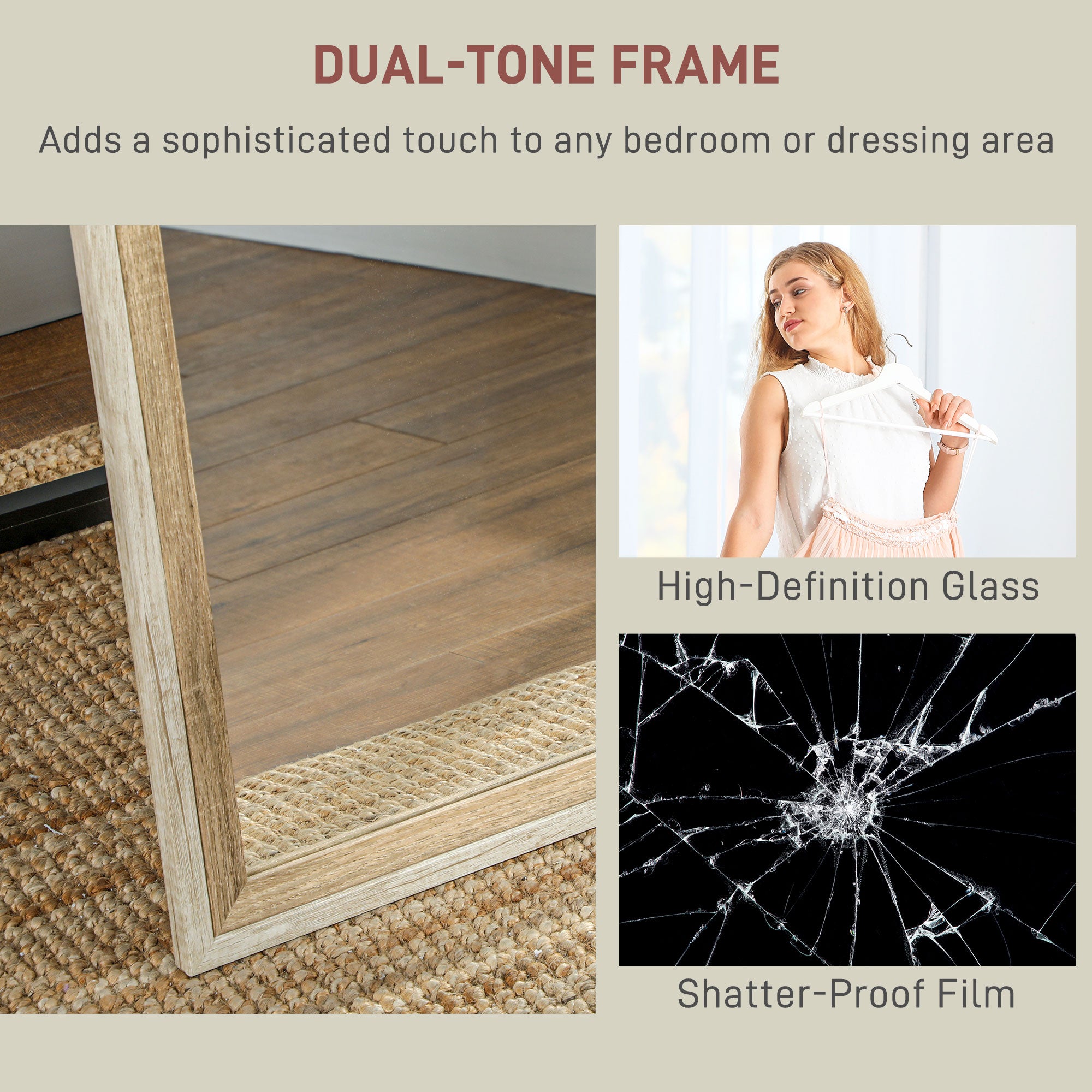 HOMCOM 162.6 cm Two-Tone Full Length Mirror - White/Oak-Tone - North Peak Garden Furniture