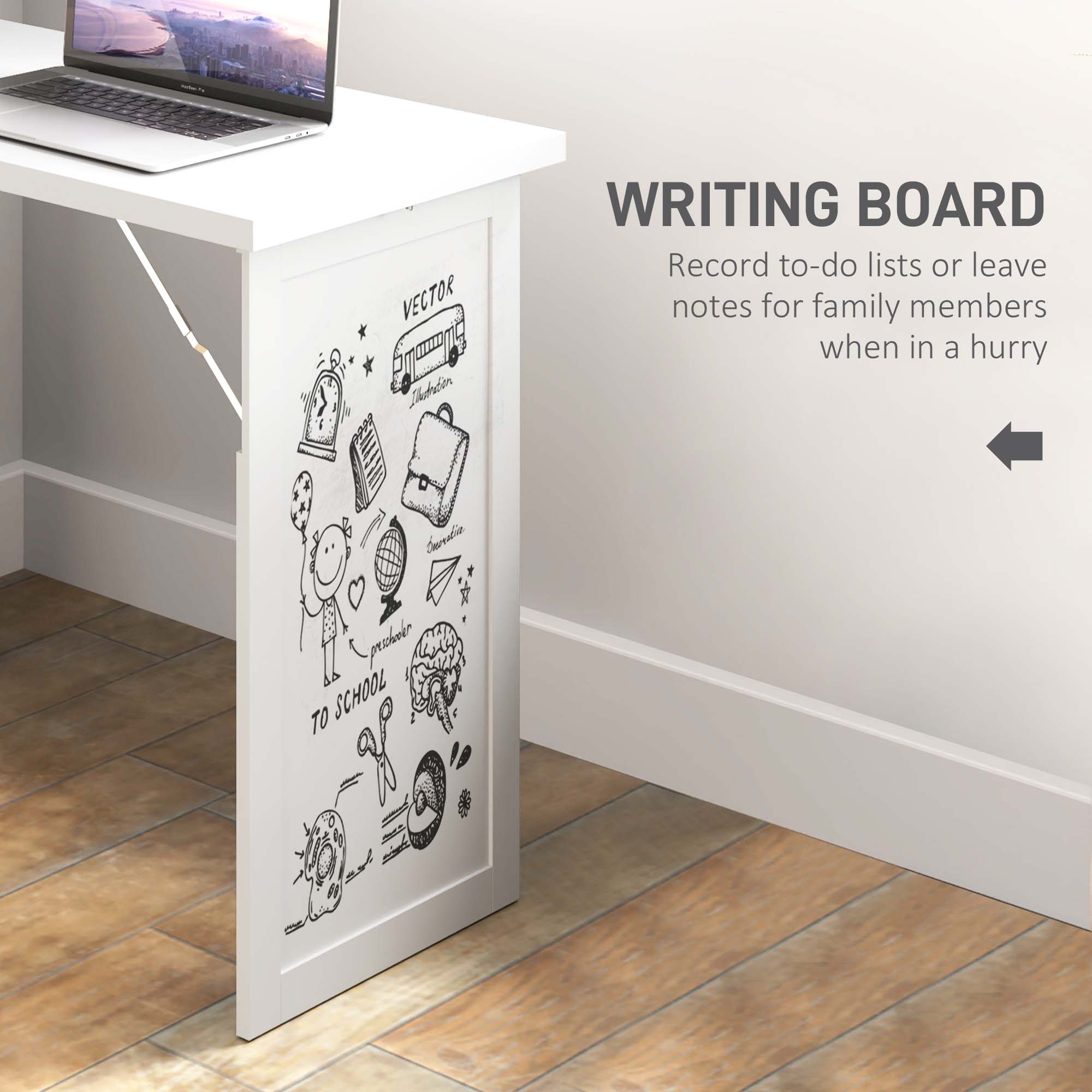 HOMCOM Three-Part Work Desk, with Storage and Chalkboard - White - North Peak Garden Furniture