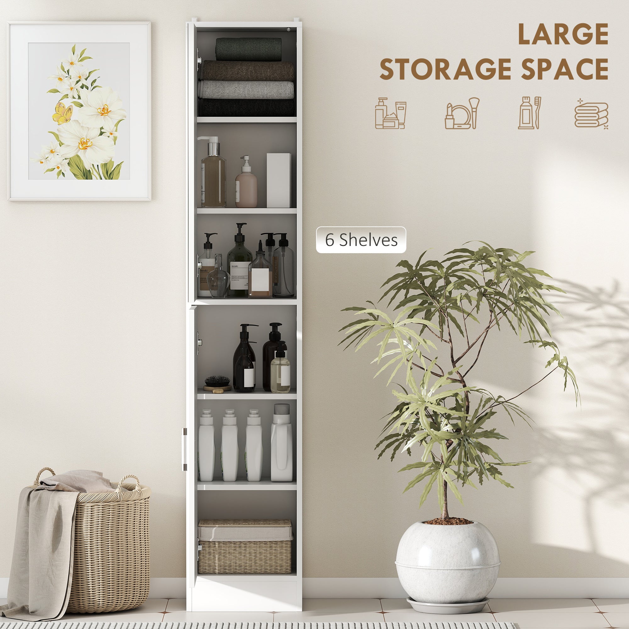 kleankin Tall Mirrored Bathroom Cabinet, Bathroom Storage Cupboard, Floor Standing Tallboy Unit with Adjustable Shelf, White