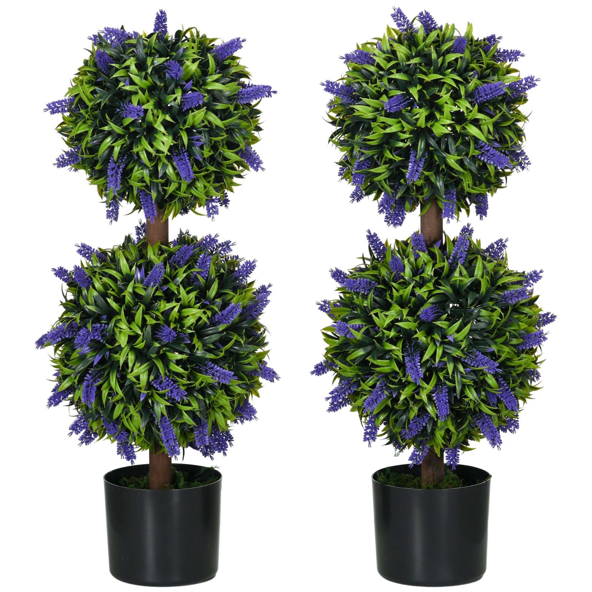HOMCOM Set of 2 Artificial Plants, Lavender Flowers Ball Trees with Pot, for Home Indoor Outdoor Decor, 70cm - North Peak Garden Furniture