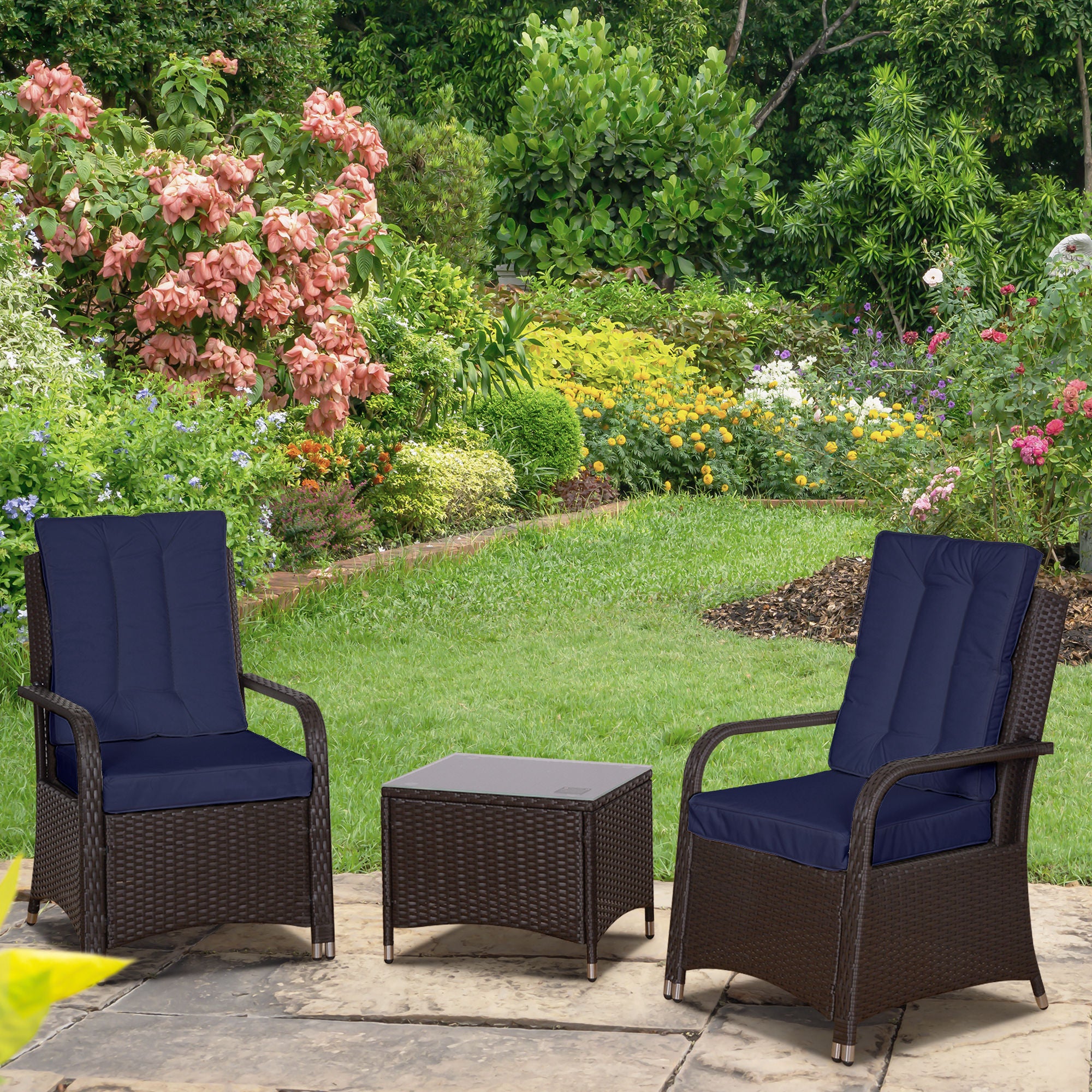 Outsunny 8-Seater Patio wicker Sofa Set Rattan Chair Furniture w/ Glass & Cushioned