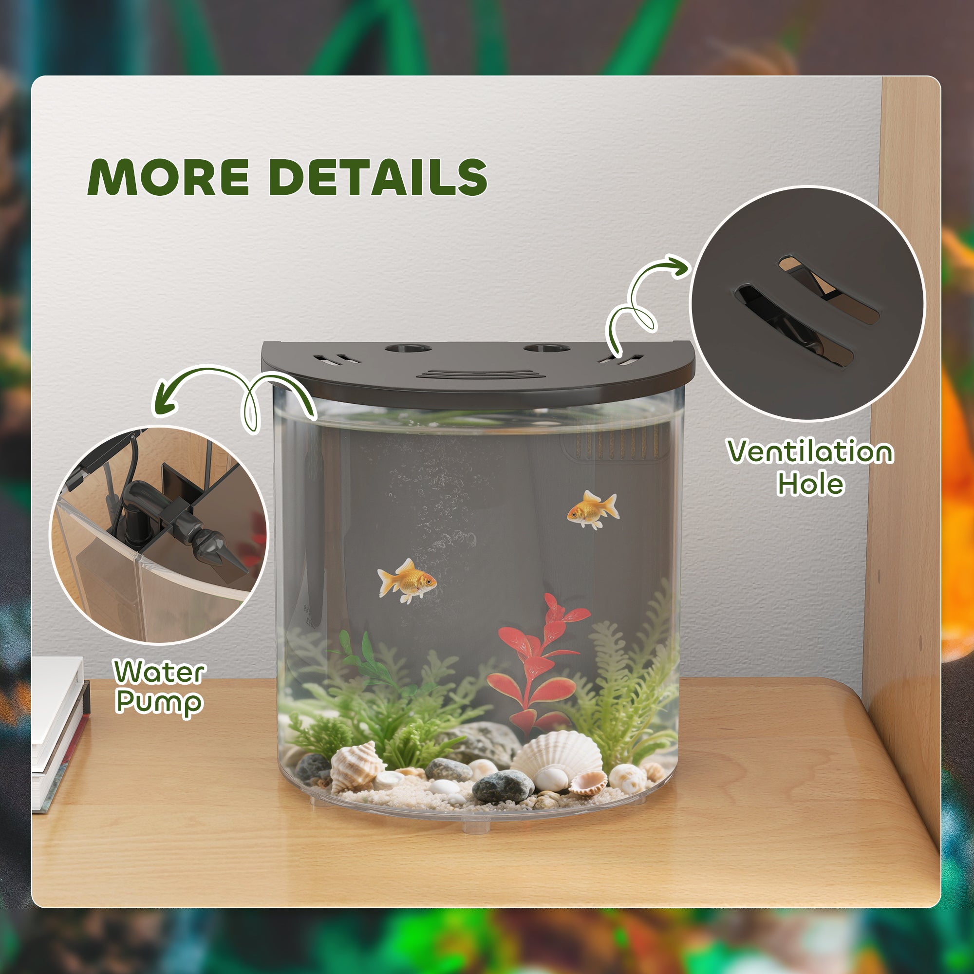 PawHut 3L Small Fish Tank with Filter System, LED Light, Small Fish Tank for Betta, Goldfish, Shrimp, Black - North Peak Garden Furniture
