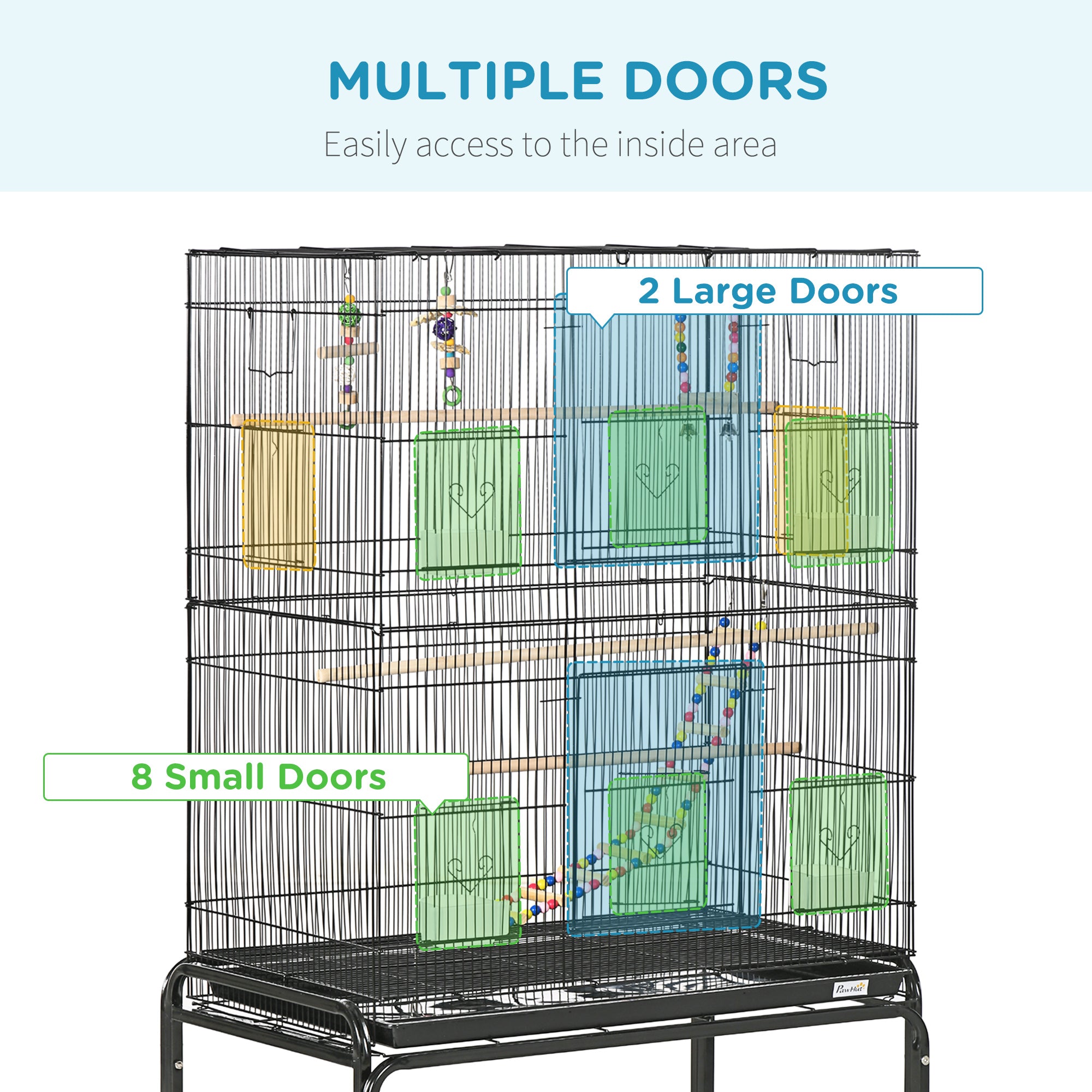 PawHut Large Bird Cage Budgie Cage with Stand, Toys, Wheels, Accessories, Storage Shelf for Canaries, Finches, Lovebirds, Parakeets - Black, 79 x 49 x 133 cm - North Peak Garden Furniture