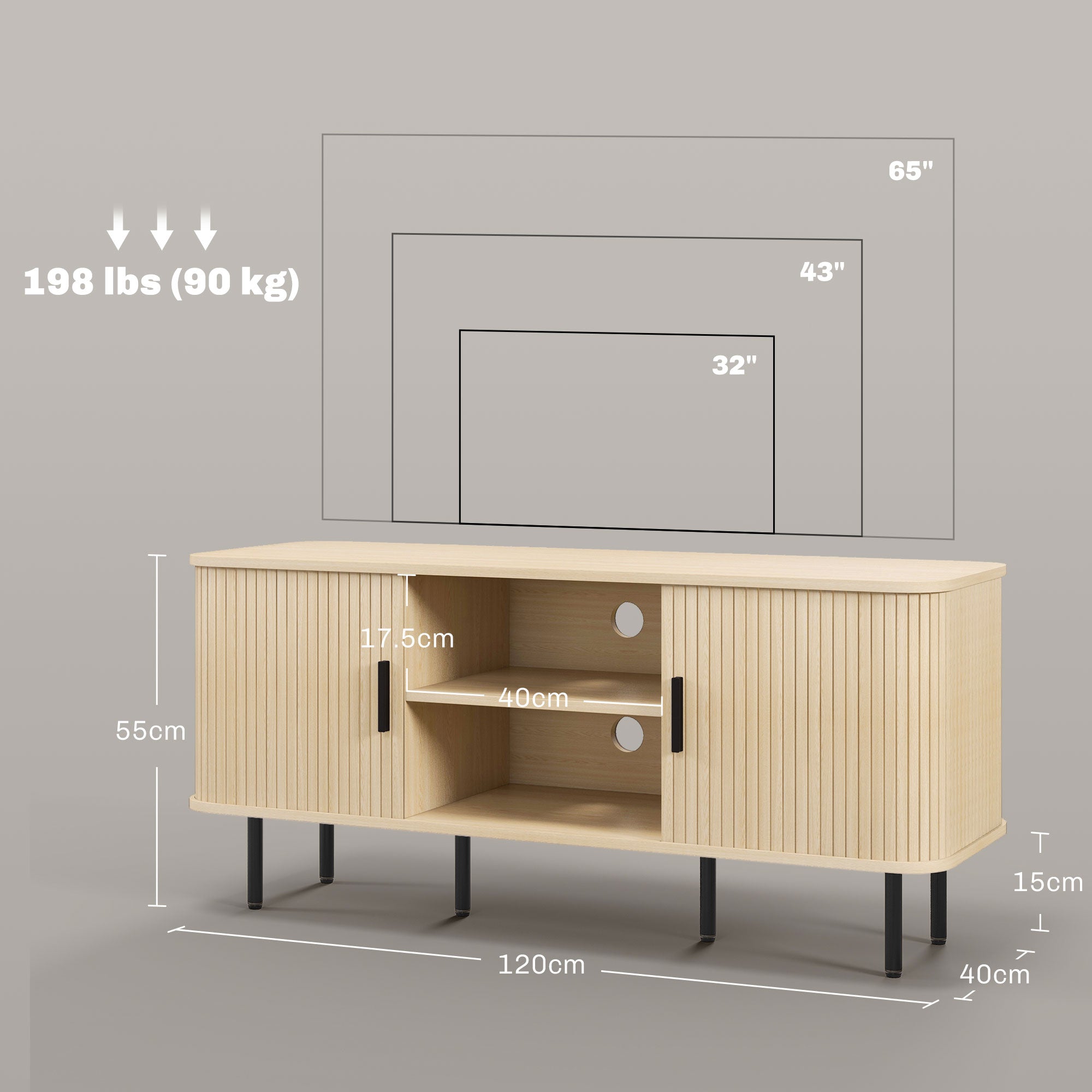 HOMCOM TV Stand Cabinet for TVs up to 55 Inches, TV Unit with Storage Shelves and Cupboard for Living Room, Oak Tone