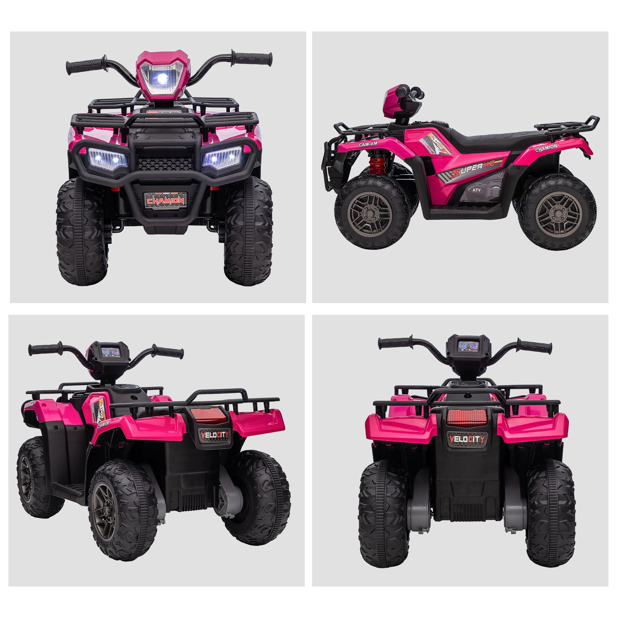 HOMCOM 12V Kids Quad Bike with Forward, Reverse Functions, Ride-On ATV w/ Music, LED, Headlights, for Ages 3-5 Years - Pink - North Peak Garden Furniture