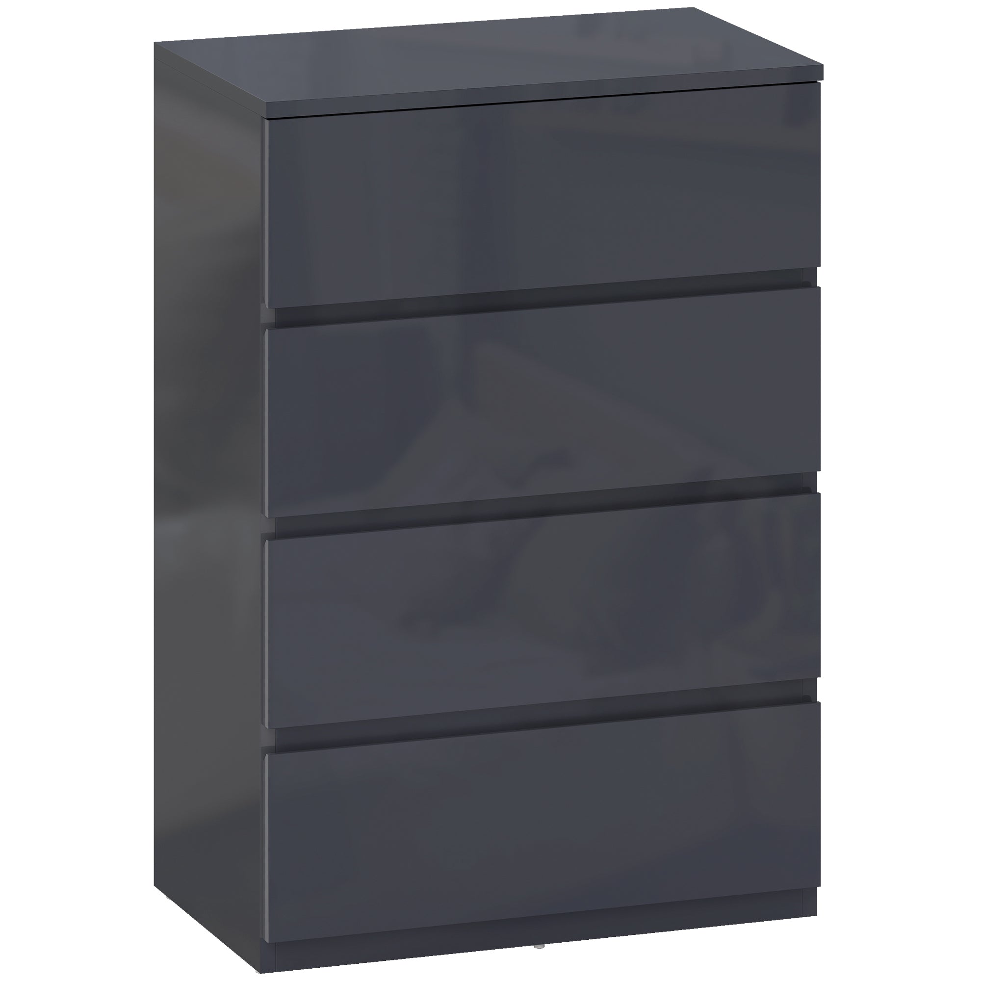 HOMCOM High Gloss Chest of Drawers, 4-Drawer Storage Cabinets, Modern Dresser for Bedroom, Grey