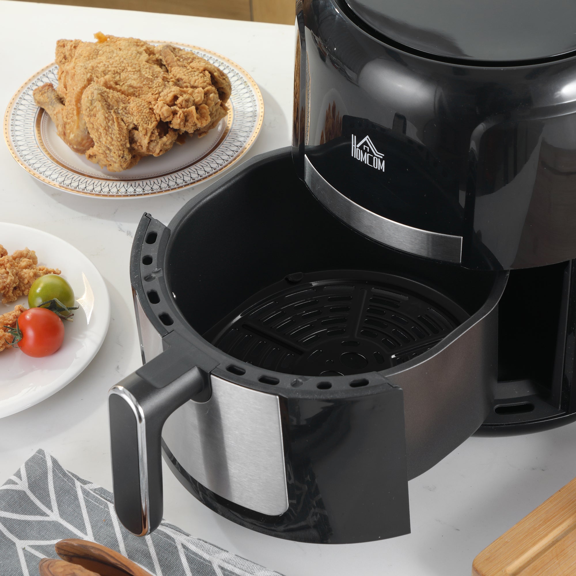HOMCOM 4L Air Fryer, 1300W Air Fryer Oven with Digital Touch Display, Rapid Air Circulation, 12 Cooking Programs, Adjustable Temperature, Timer, Nonstick Basket for Oil Less or Low Fat Cooking, Black - North Peak Garden Furniture