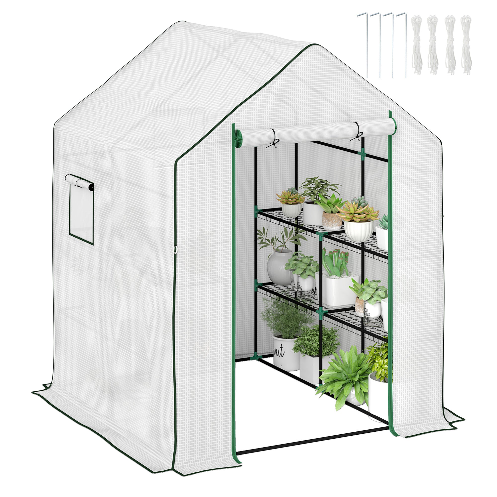 Outsunny 143 x 140cm Walk-In Greenhouse, with Accessories - White - North Peak Garden Furniture
