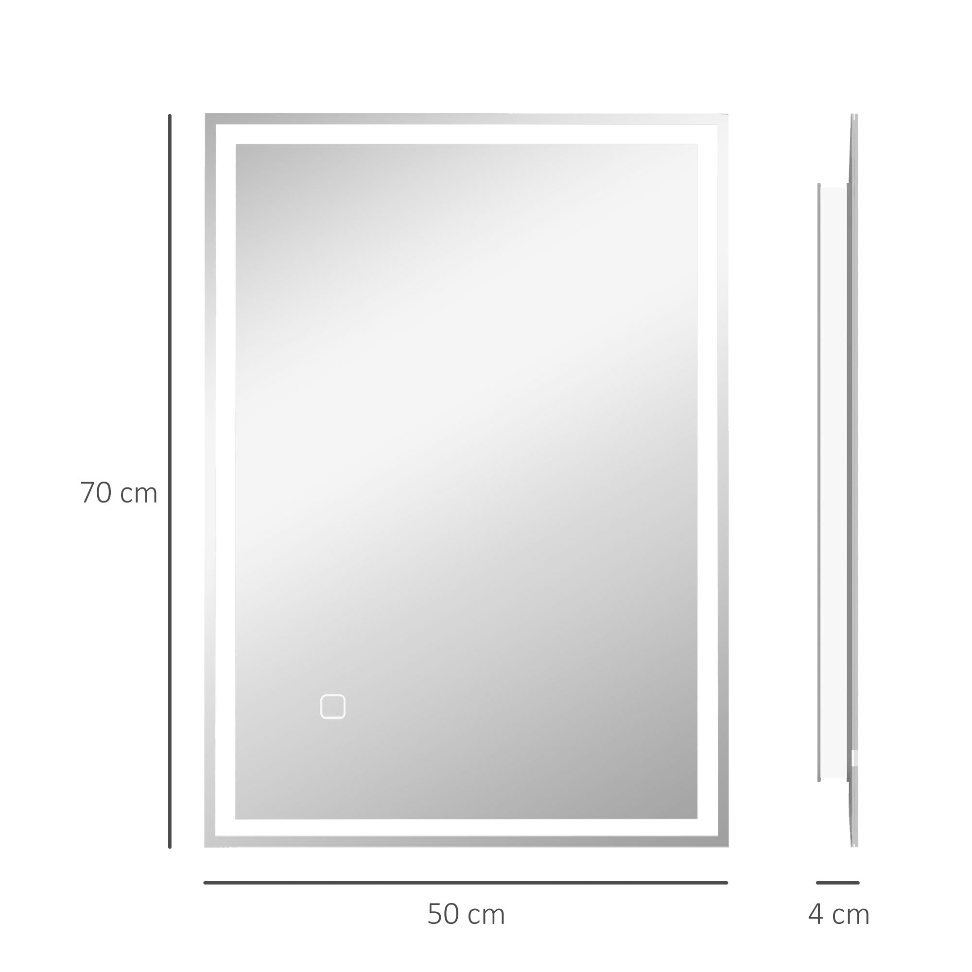 HOMCOM 70 x 50cm LED Bathroom Mirror with Lights, Dimmable Makeup Mirror, Vanity Mirror with 3 Colour, Smart Touch, Anti-Fog - North Peak Garden Furniture