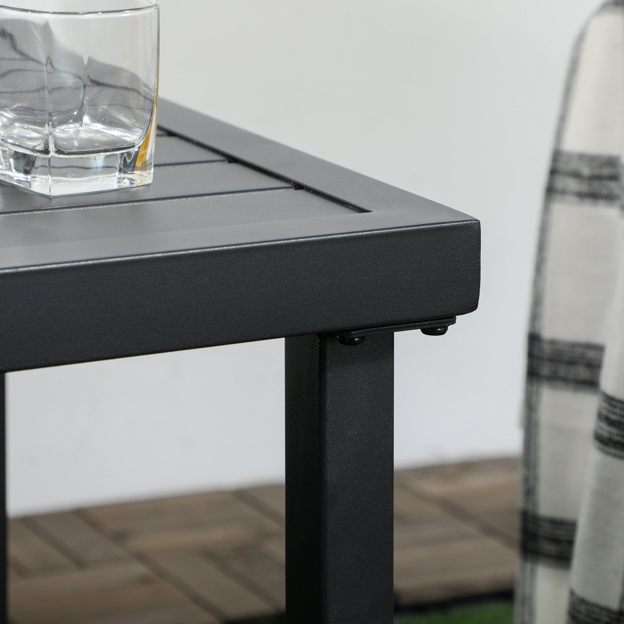 Outsunny Garden Side Table End Table Patio Coffee Table with Umbrella Hole, Steel Frame for Balcony, Black - North Peak Garden Furniture