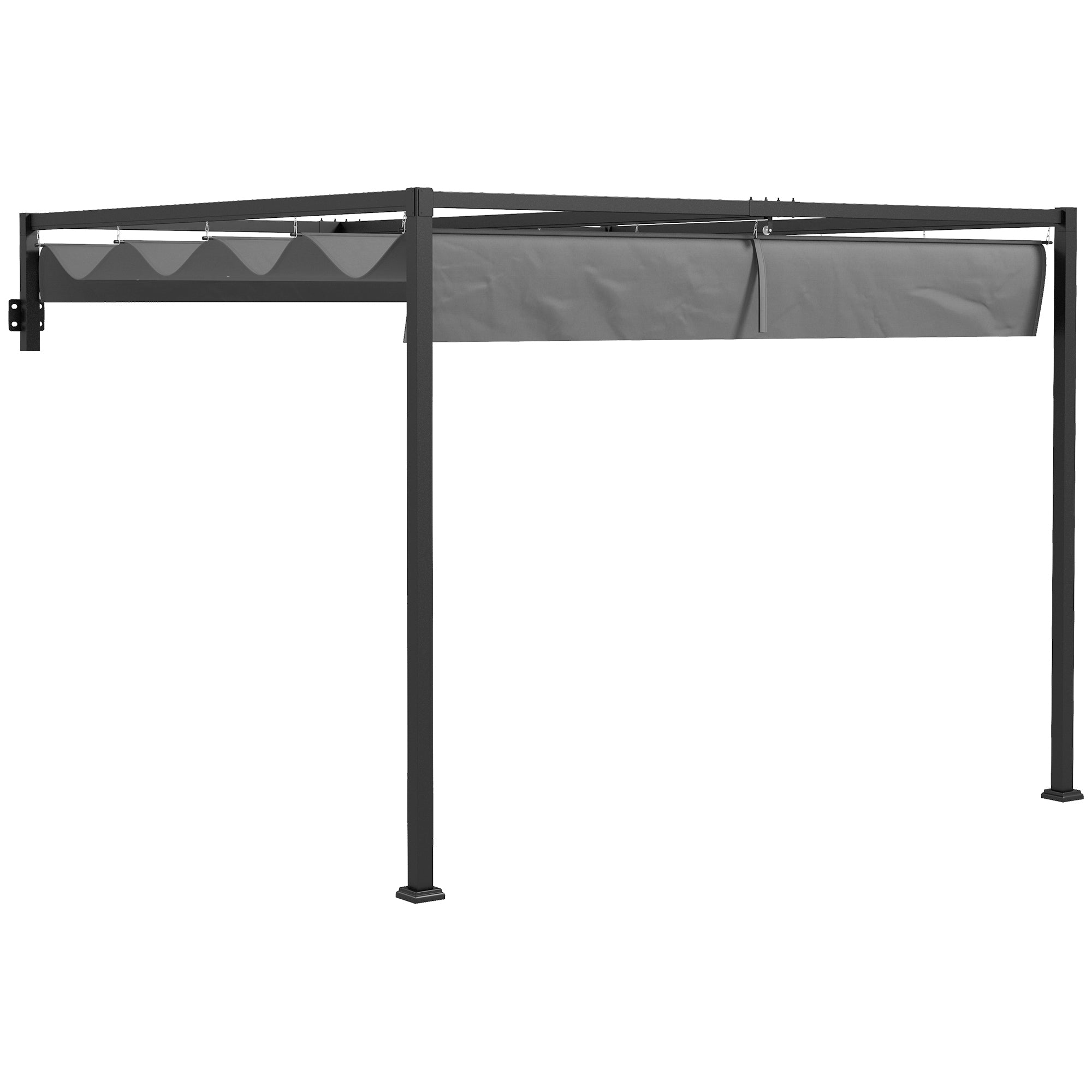 Outsunny 3 x 4m Lean To Pergola, Metal Pergola with Retractable Roof for Grill, Garden, Patio, Deck - North Peak Garden Furniture