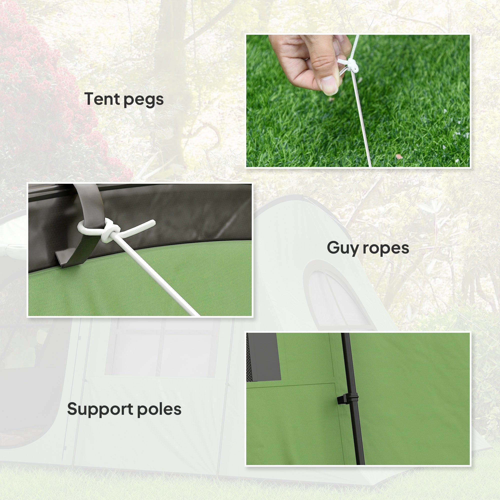 Outsunny 3-4 Man Tunnel Tent, Family Camping Tent with Porch, Bedroom and Living Area, Sewn in Groundsheet, 3000mm Waterproof, Portable with Bag for Hiking, Festival, Backpacking, Green - North Peak Garden Furniture