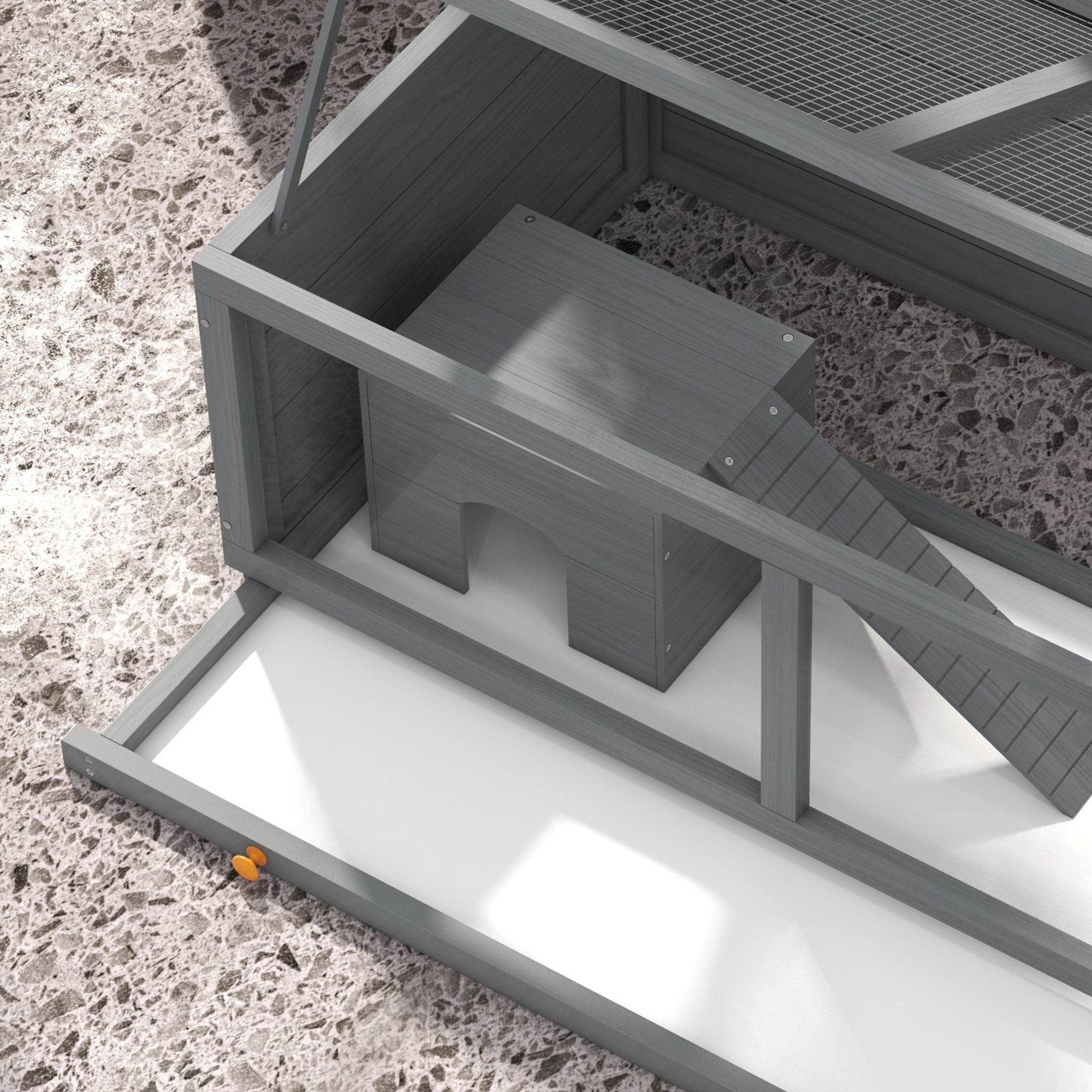 PawHut Wooden Hamster Cage with Sliding Tray, Openable Top, Hut for Syrian Hamsters, Grey - North Peak Garden Furniture