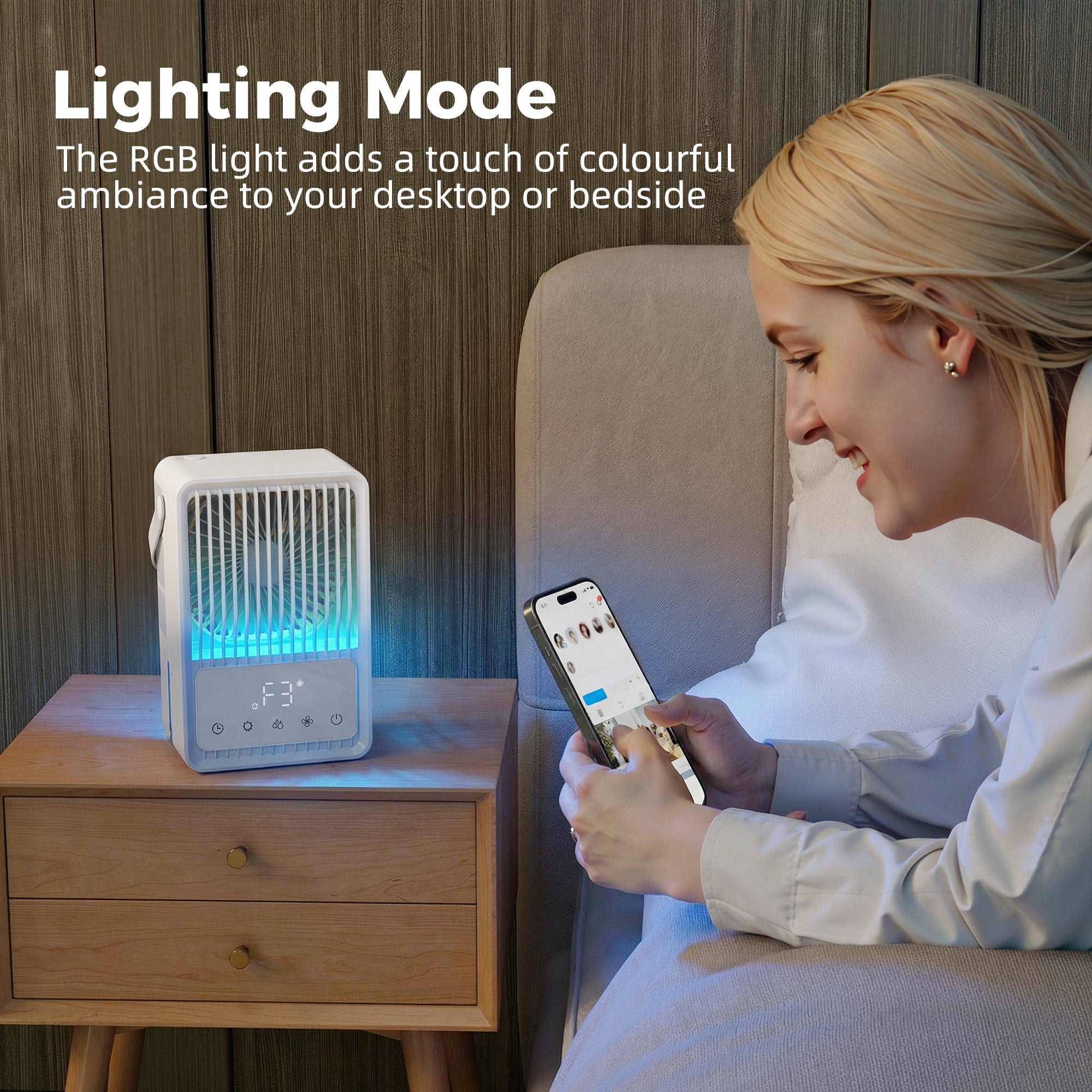 HOMCOM Desk Fan with Humidifier and RGB Light Portable Table Fan with 550ml Water Tank White