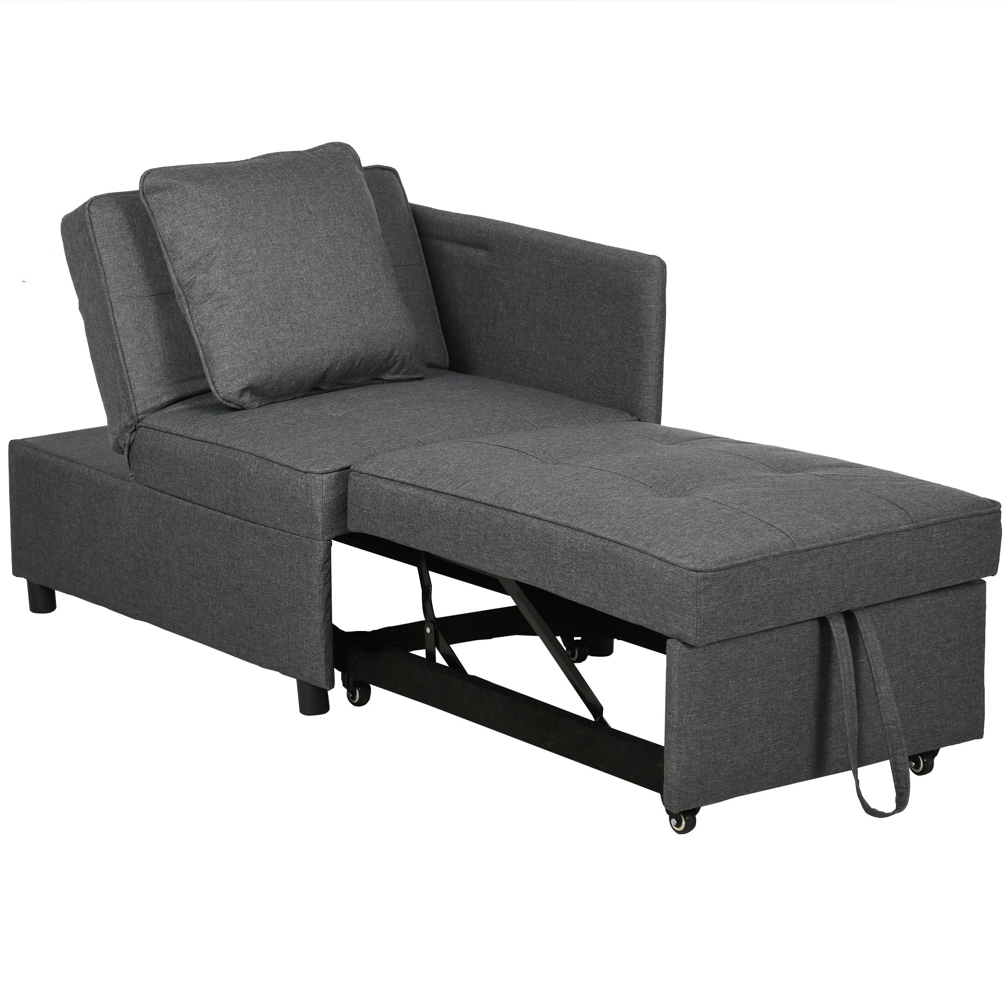 HOMCOM Convertible Single Sofa Bed with Thick Padded Seat, 3-in-1 Multi-Functional Sleeper Chair Bed with Magazine Pocket, for Living Room, Grey - North Peak Garden Furniture