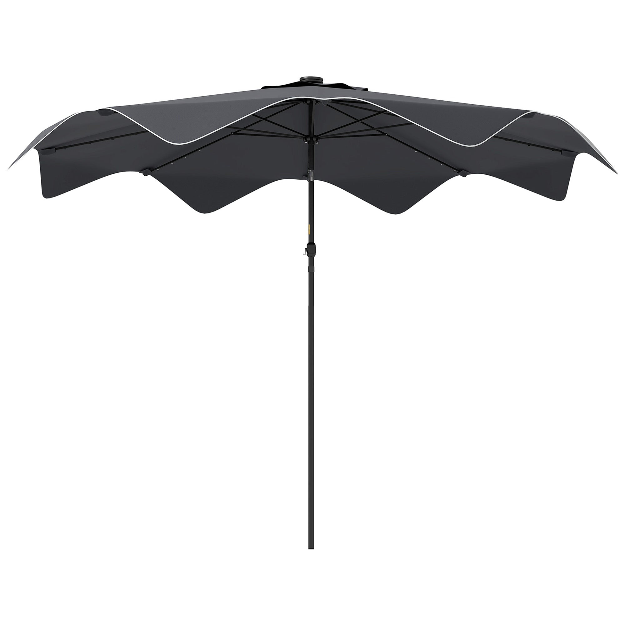 Outsunny Solar Patio Umbrella with LED and Tilt, Outdoor Market Table Umbrella Parasol with Crank, 3 x 3 (m), Dark Grey