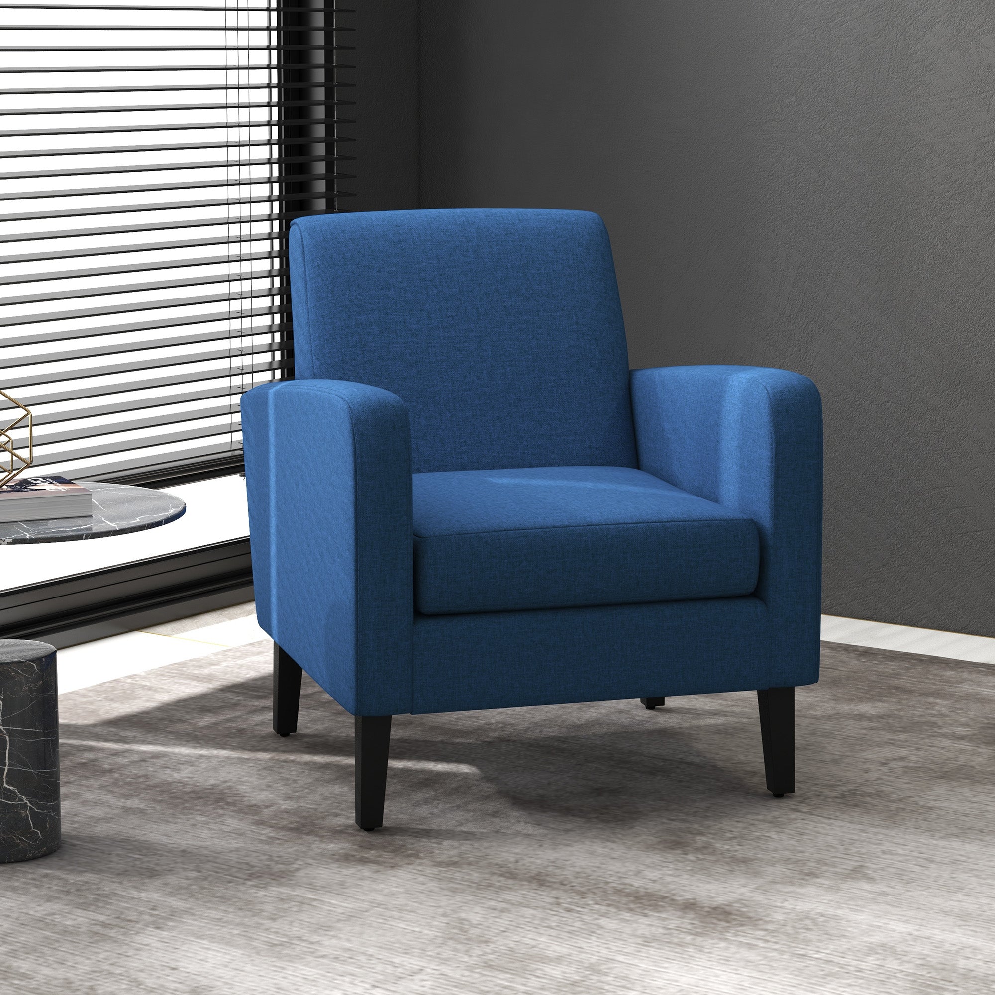 HOMCOM Linen-Look Boxy Armchair - Blue - North Peak Garden Furniture