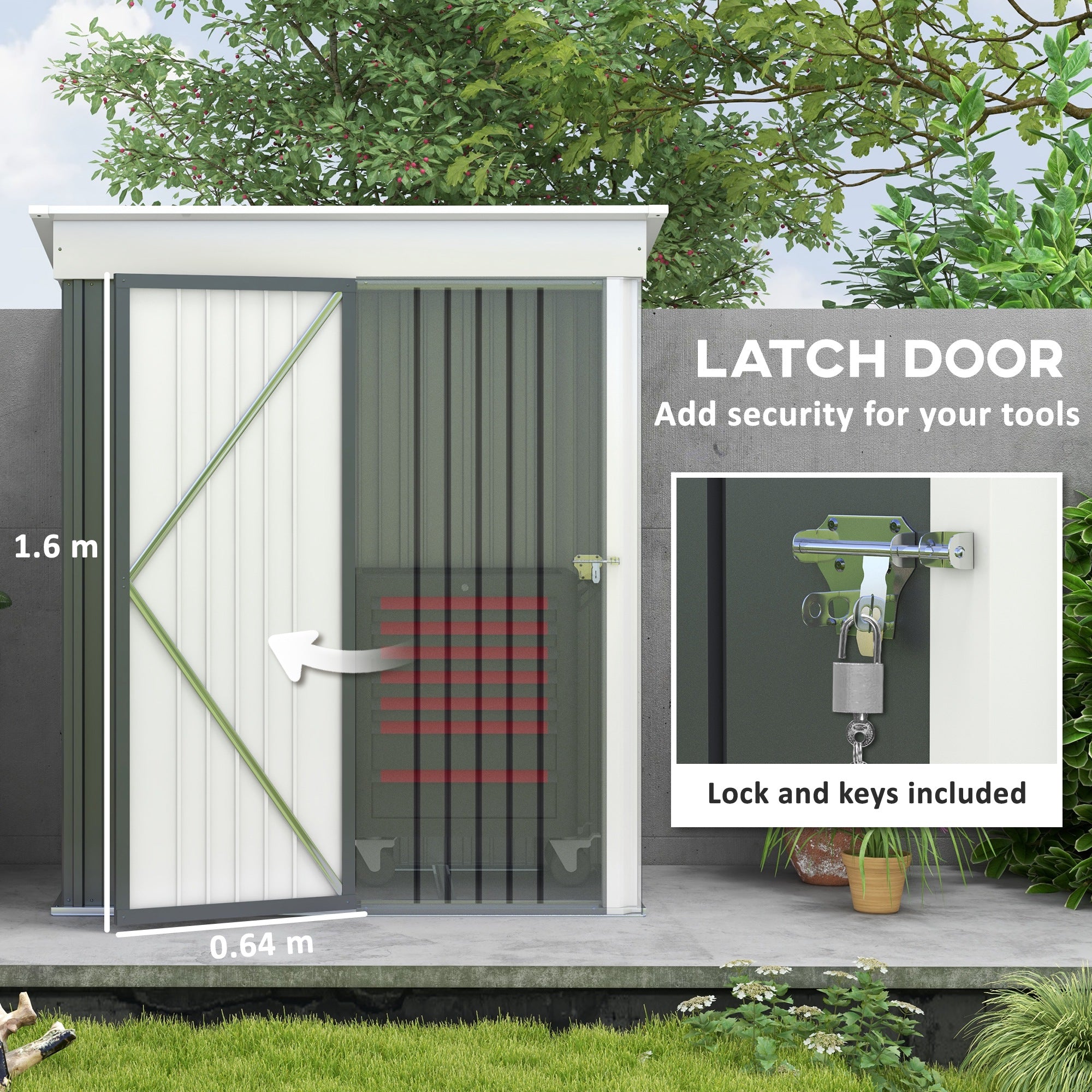Outsunny Metal Garden Shed, Outdoor Lean-to Shed for Tool Motor Bike, with Adjustable Shelf, Lock, Gloves, 5'x3'x6', Dark Grey - North Peak Garden Furniture