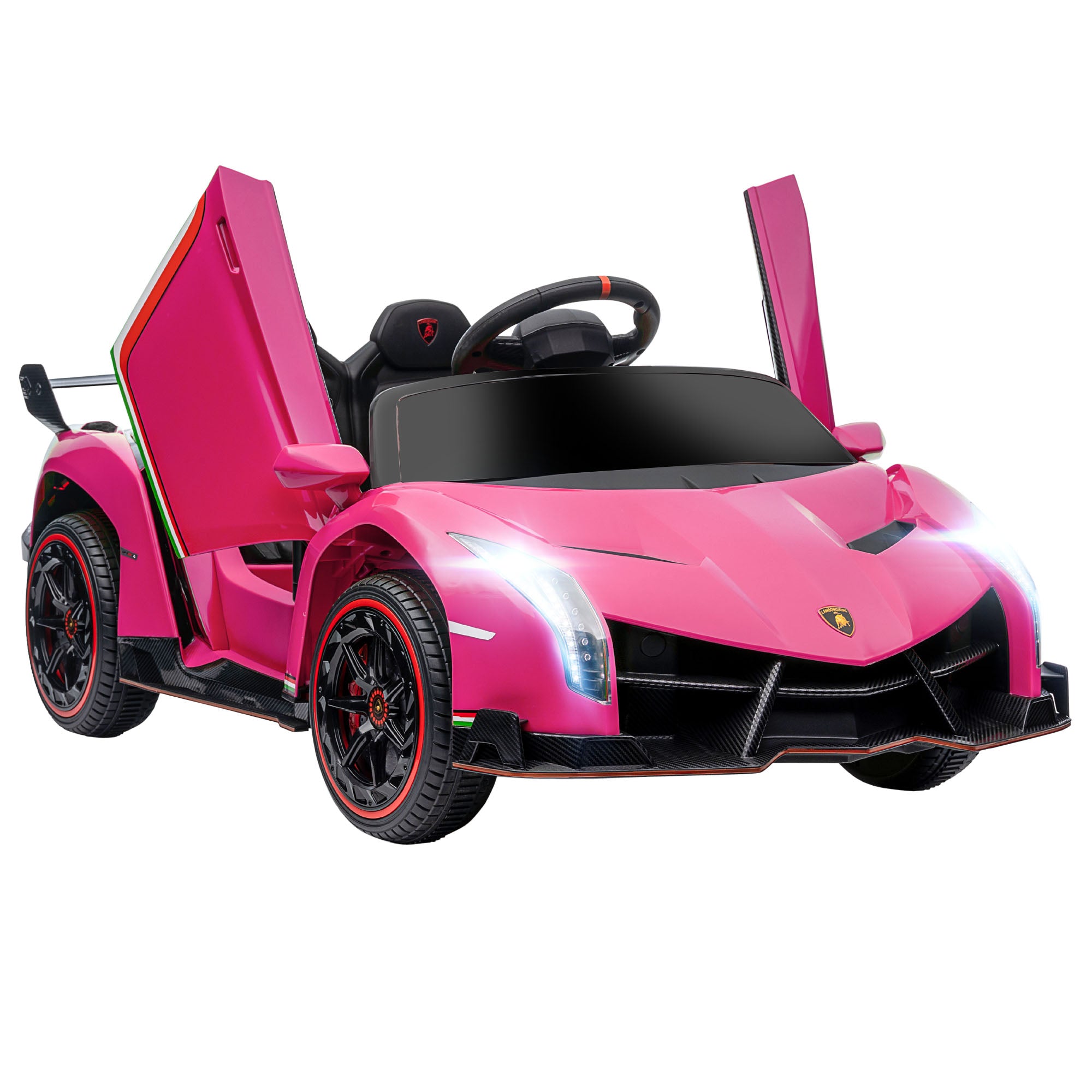 HOMCOM Lamborghini Veneno Licensed Electric Ride-On Car, with Remote, Music, Horn - Pink - North Peak Garden Furniture