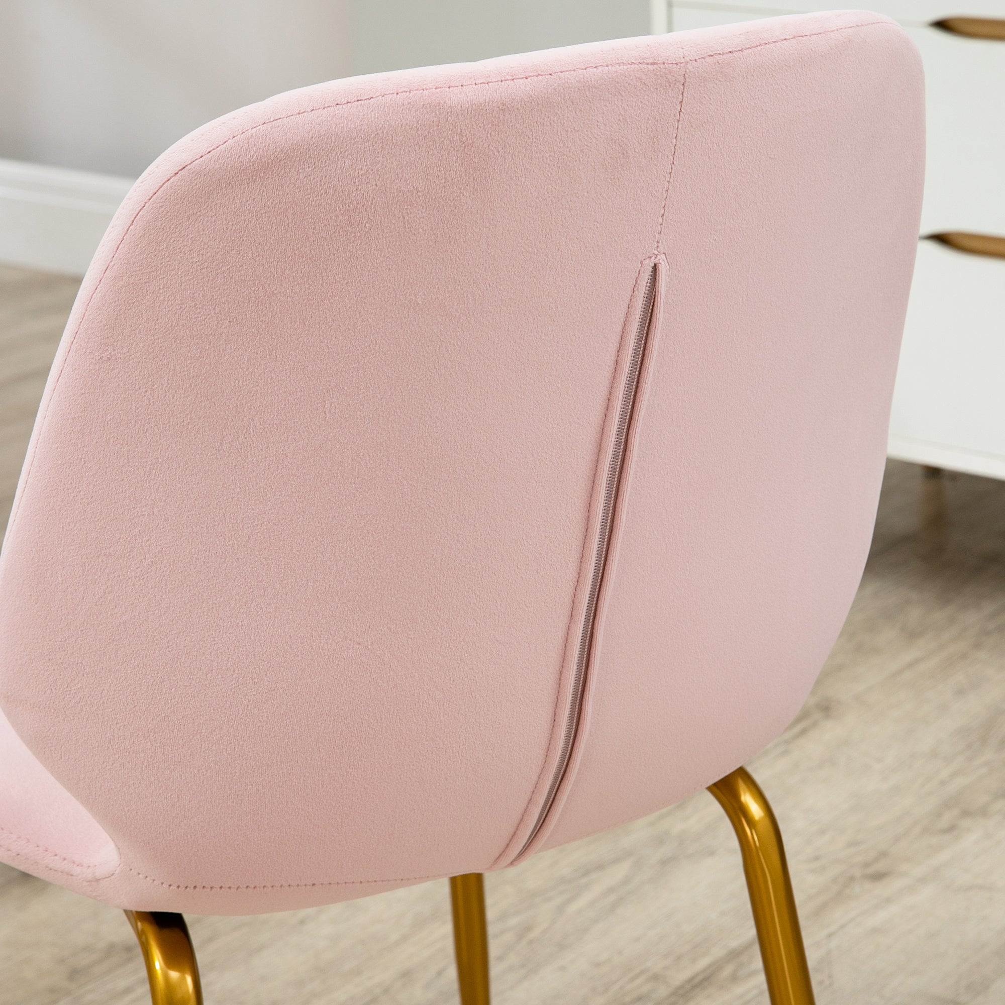HOMCOM Velvet Dining Chairs Set of 2, 2 Piece Dining Room Chairs with Backrest, Padded Seat and Steel Legs, Pink - North Peak Garden Furniture
