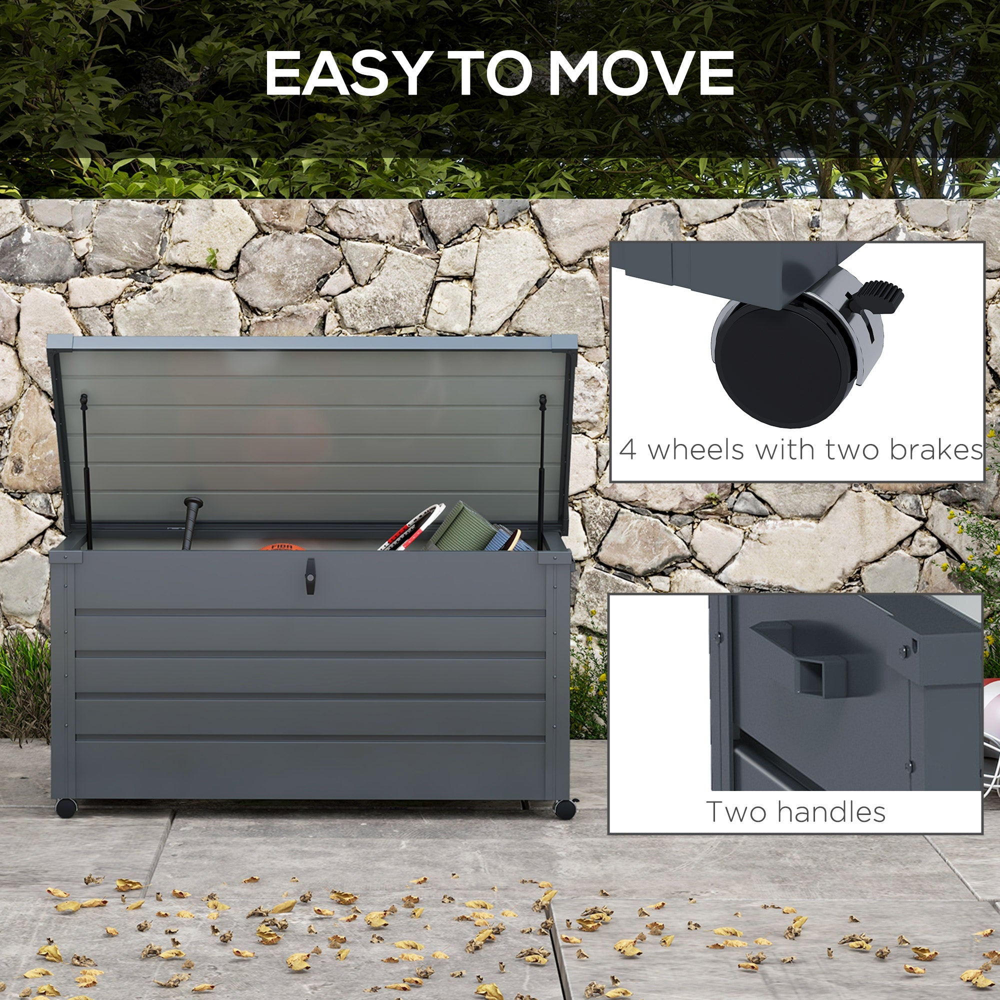 Outsunny 311L Galvanised Steel Garden Storage Box, with Lock - Dark Grey - North Peak Garden Furniture