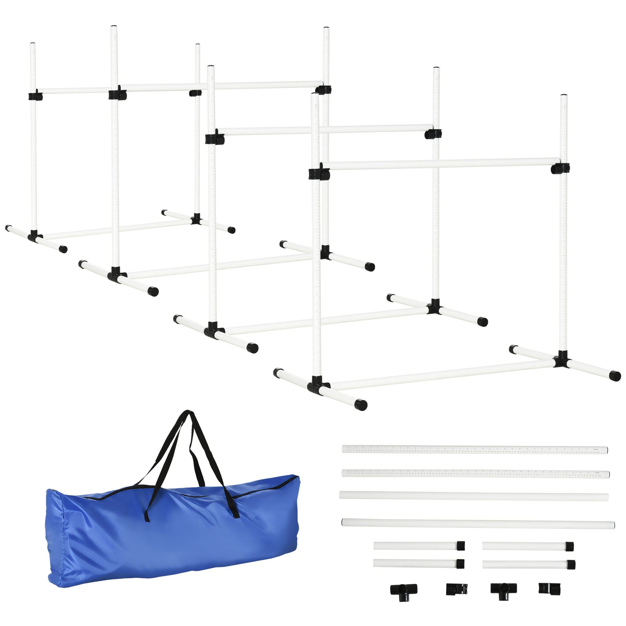 PawHut Dog Agility Equipment Training Height Adjustable Jumps Hurdle 4 Pieces with Carrying Bag for Outdoor