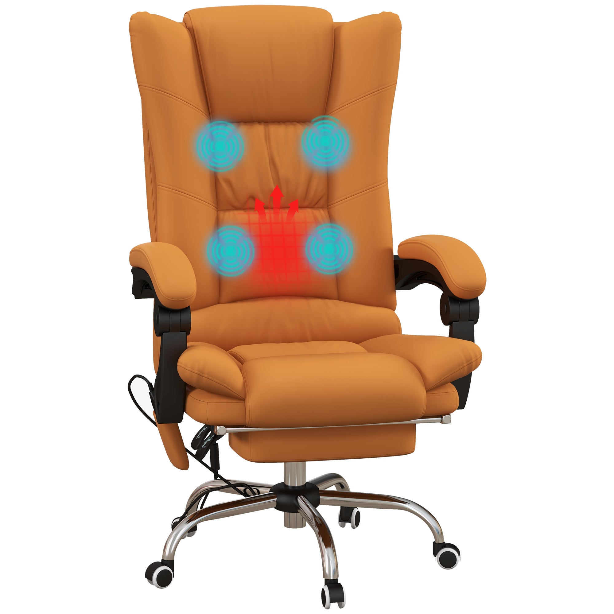 Vinsetto Office Chair, Ergonomic Desk Chair with 4-Point Vibration Massage and Lumbar Heating, PU Leather Computer Chair with 135° Reclining Back and Footrest, Orange