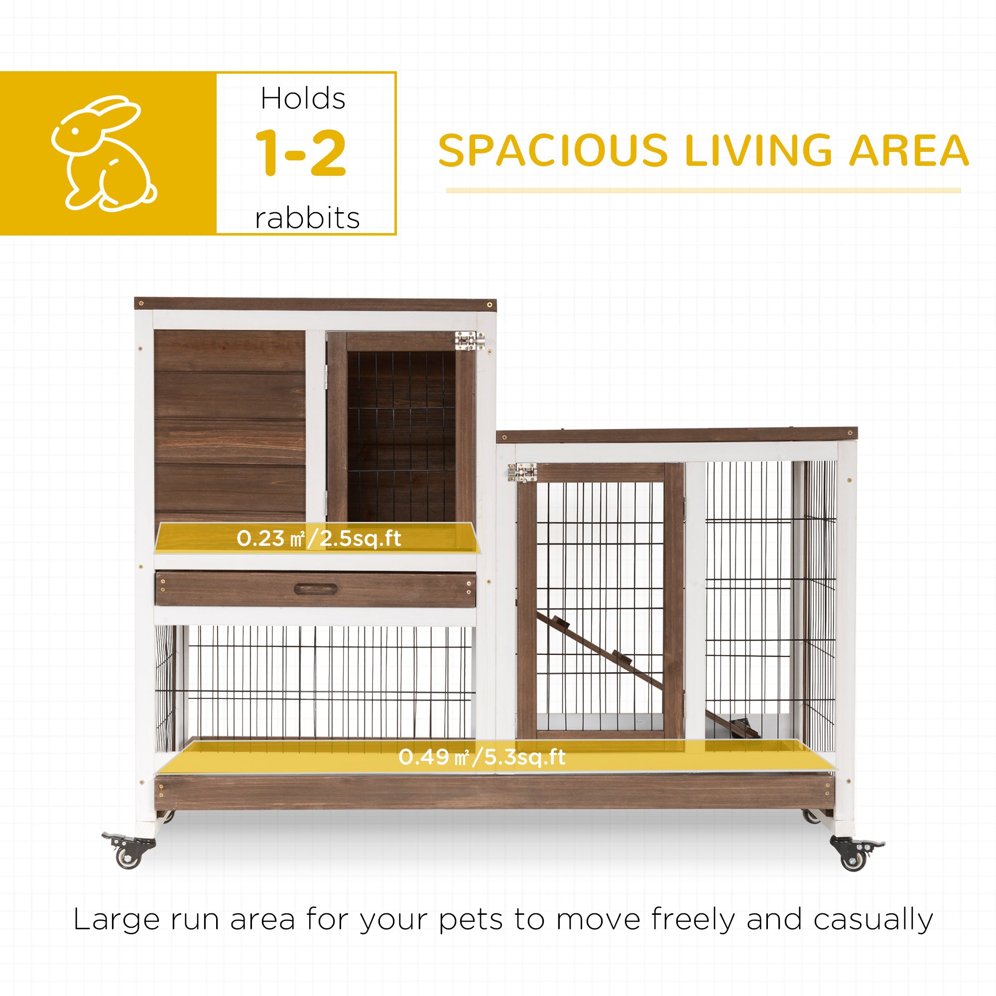 PawHut Two-Tier Rabbit Hutch Pet Cage, with Wheels - Brown - North Peak Garden Furniture