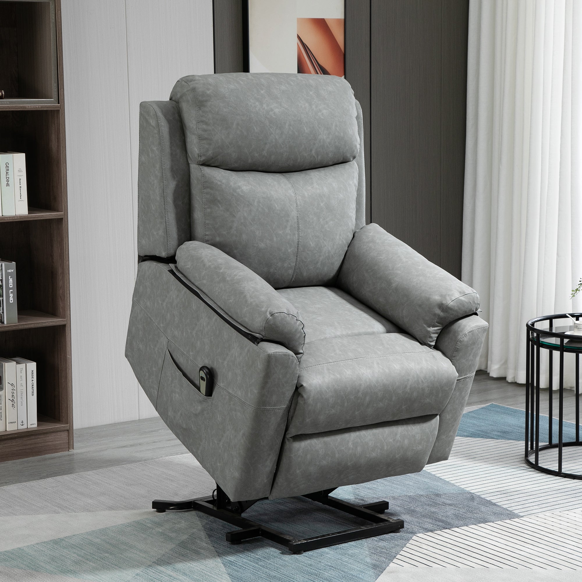 HOMCOM Faux Leather 70° Electric Riser Recliner Chair - Grey