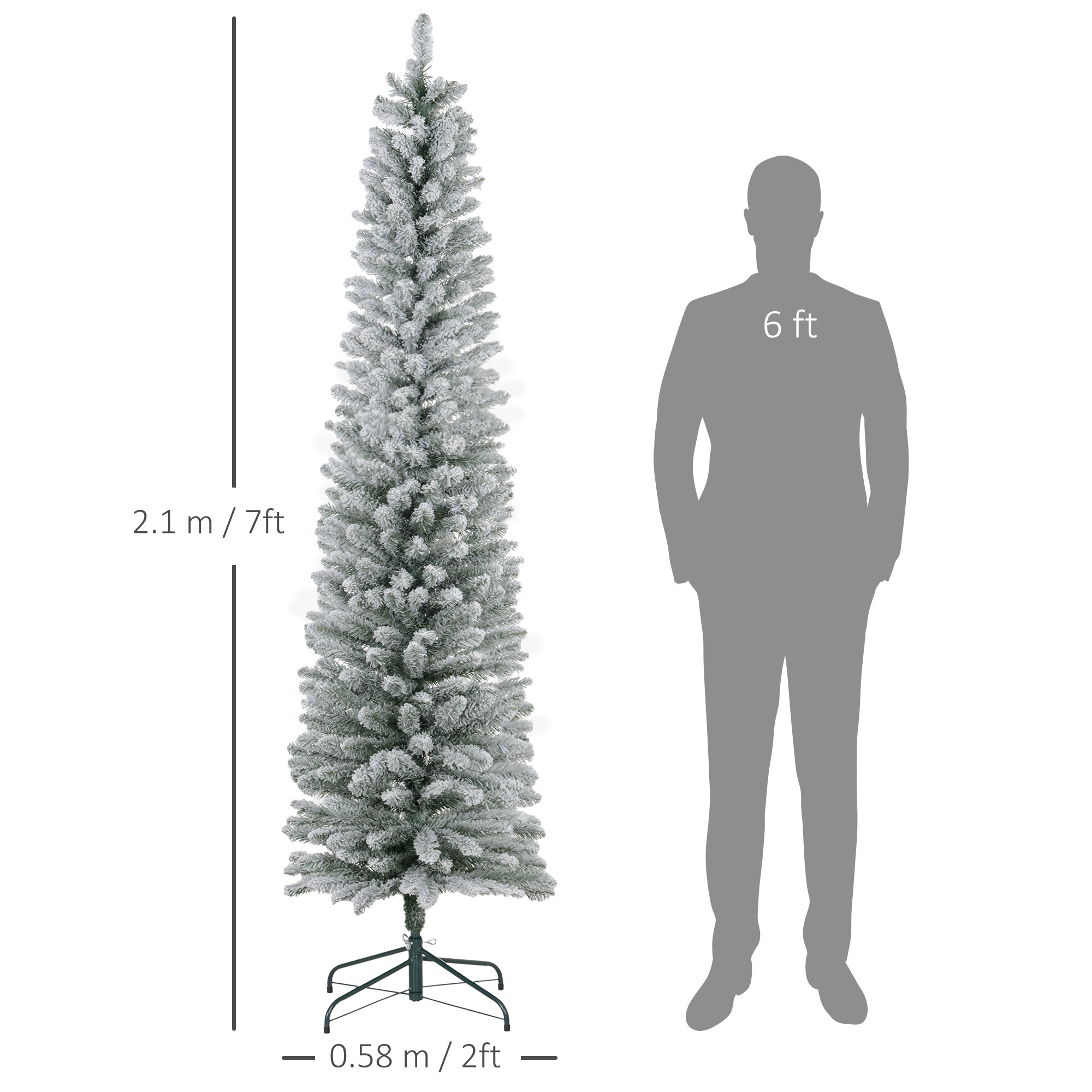 HOMCOM 7ft Artificial Snowy Pencil Christmas Tree - Green