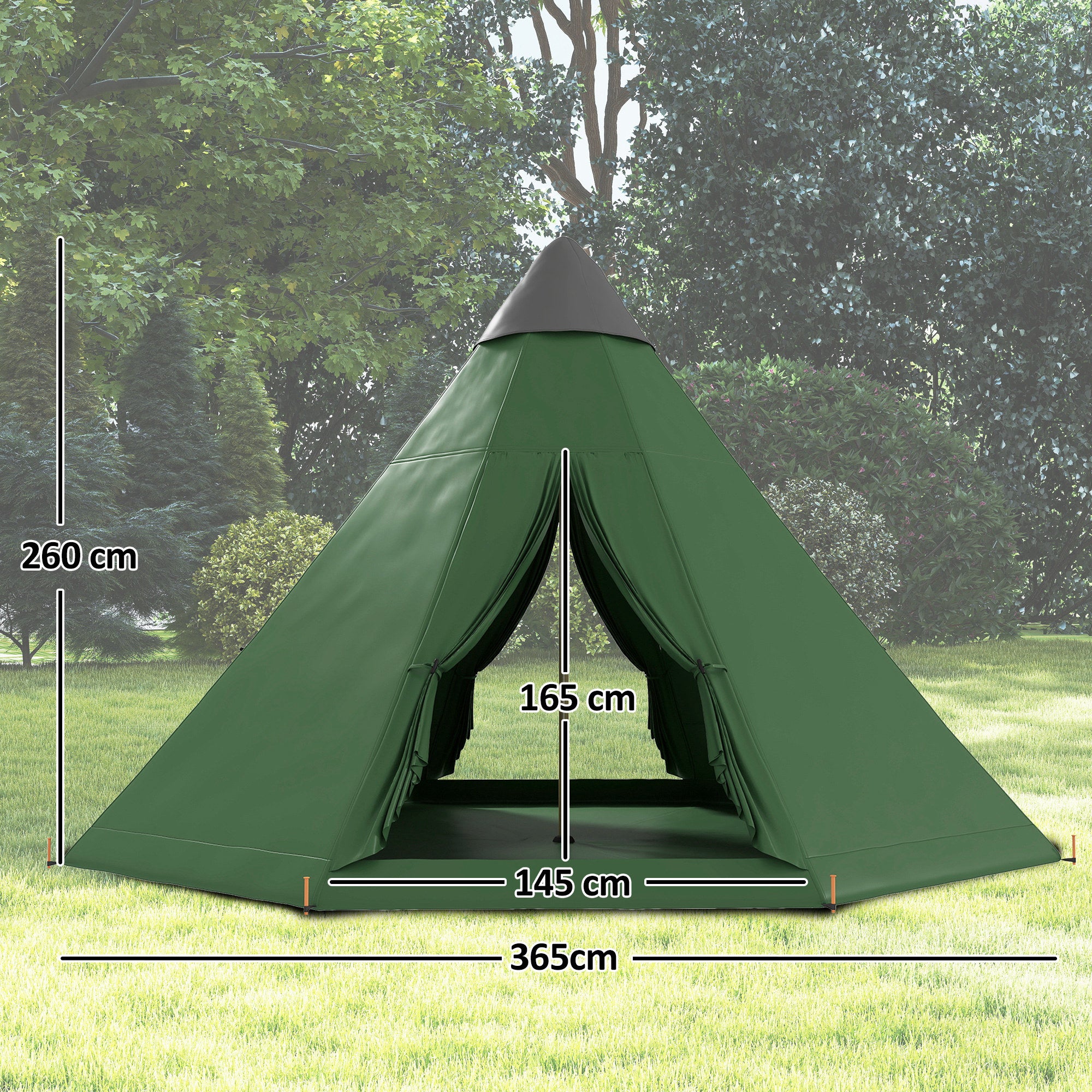 Outsunny 6 Men Tipi Tent with Carry Bag - Green - North Peak Garden Furniture