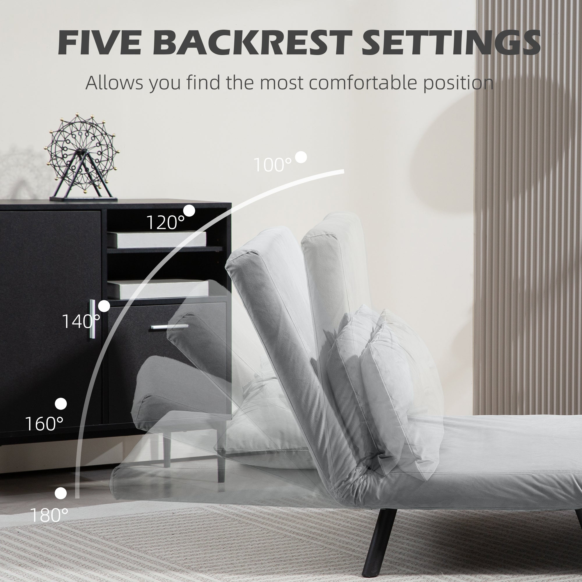 HOMCOM 4-in-1 Velvet-Feel Double Sofa Bed, with Pillows - Light Grey - North Peak Garden Furniture