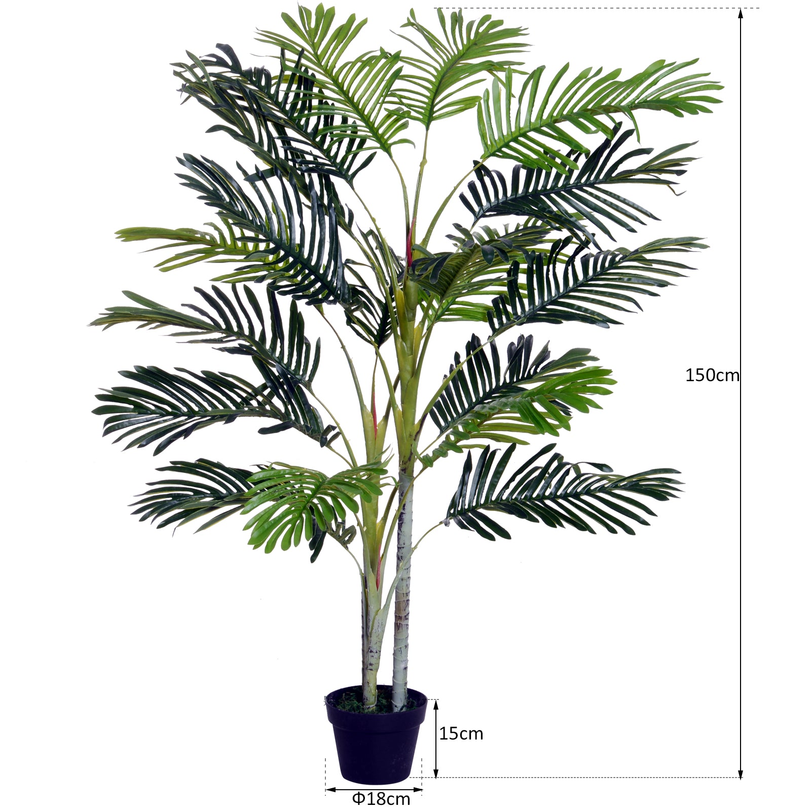 Outsunny 150cm(5ft)  Artificial Palm Tree Decorative Indoor Faux Green Plant w/Leaves Home Décor Tropical Potted Home Office