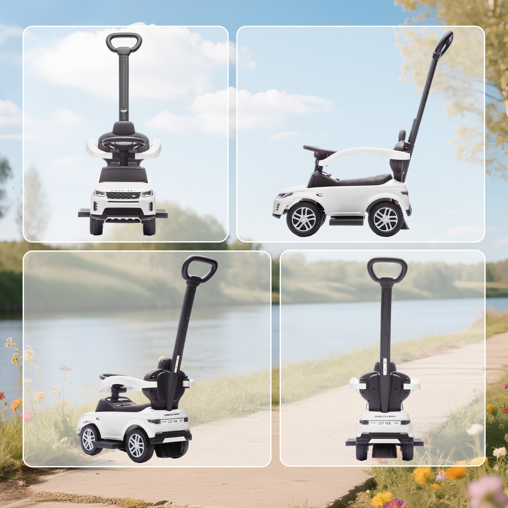 AIYAPLAY LAND ROVER DISCOVERY Licensed Baby Push Car, 2-in-1 Ride on Car with Push Handle and Safety Guardrail, White