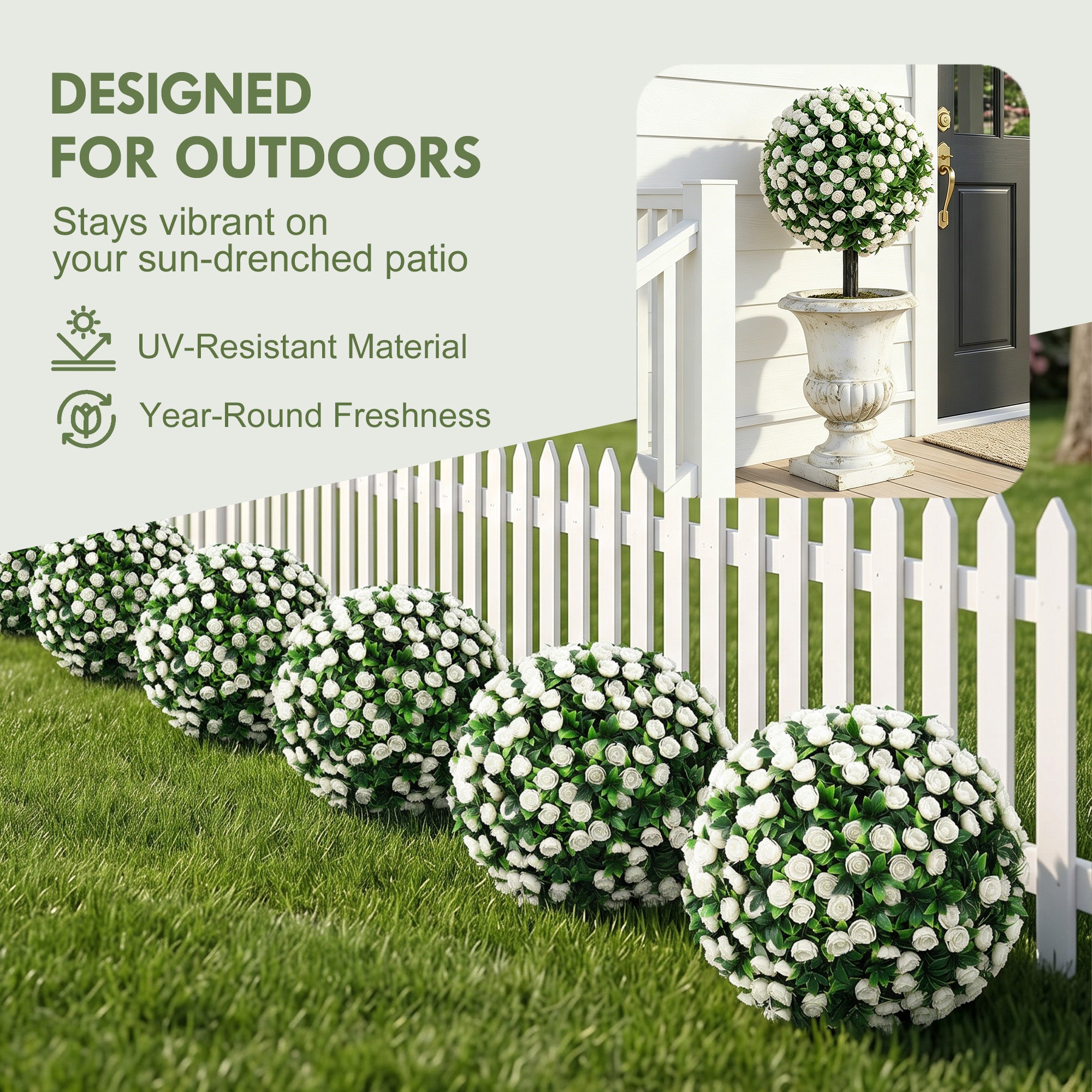 HOMCOM Artificial Rose Topiary UV Resistant, 2-Pack Fake Plants, 55 cm, White