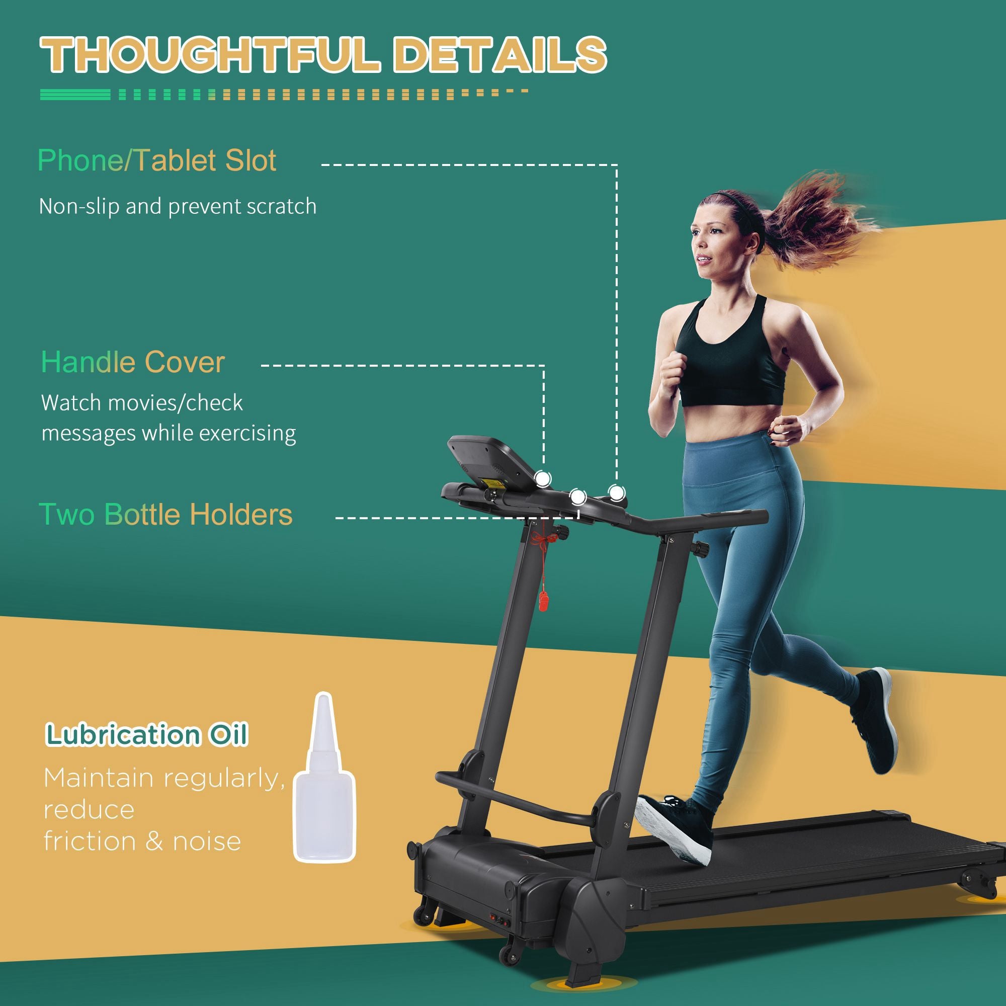 HOMCOM 2.5HP 14Km/h Manual Incline Electric Running Machine Motorized Treadmill Folding, MP3 & USB Player, 12 Preset Programs, 5 Speed Shortcut, w/ WIDE RUNNING BELT, LCD Display, Drink Holders - North Peak Garden Furniture