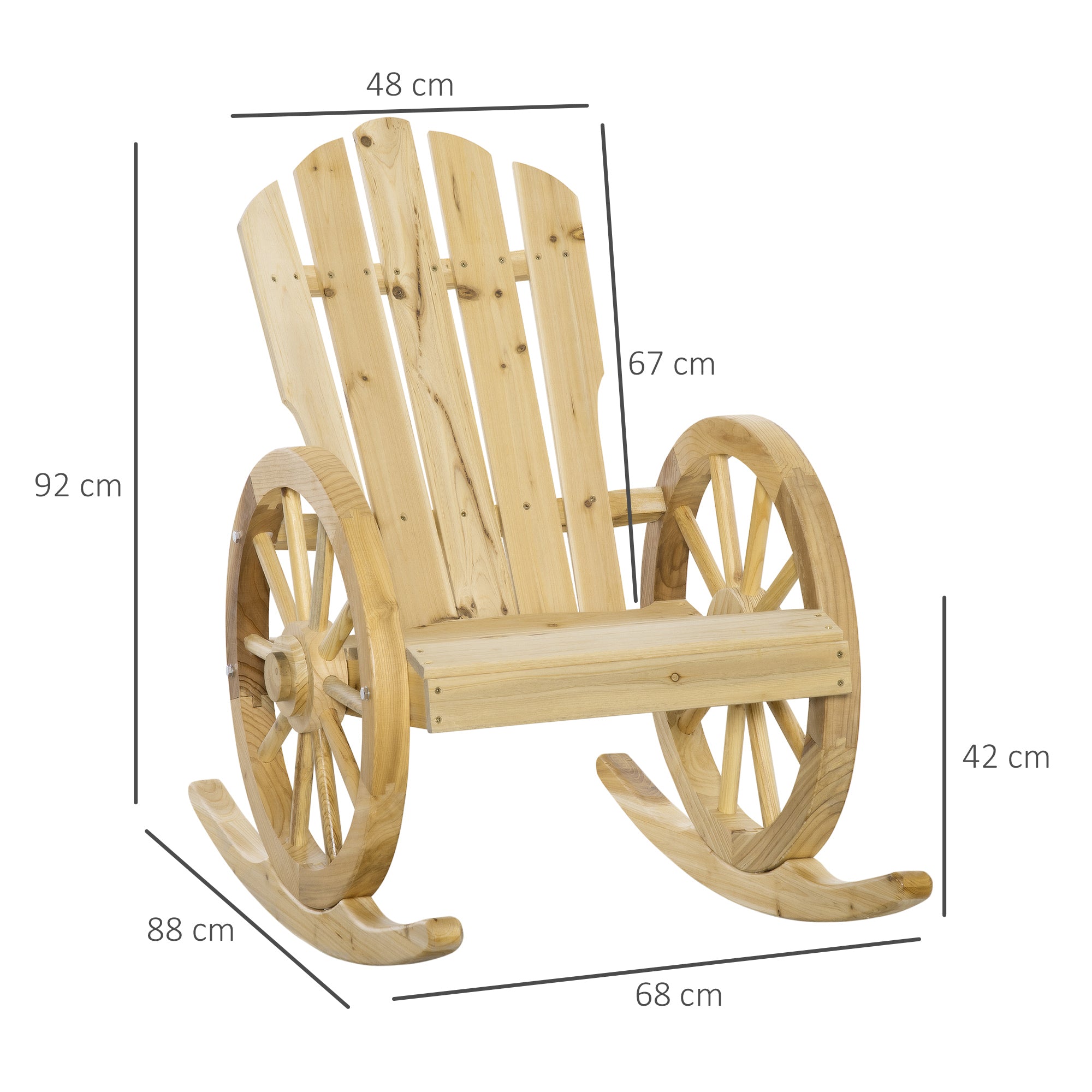 Outsunny 2 Piece Wooden Adirondack Rocking Chair Reclining Armchair Outdoor Garden Furniture Patio Porch Rocker - Natural - North Peak Garden Furniture
