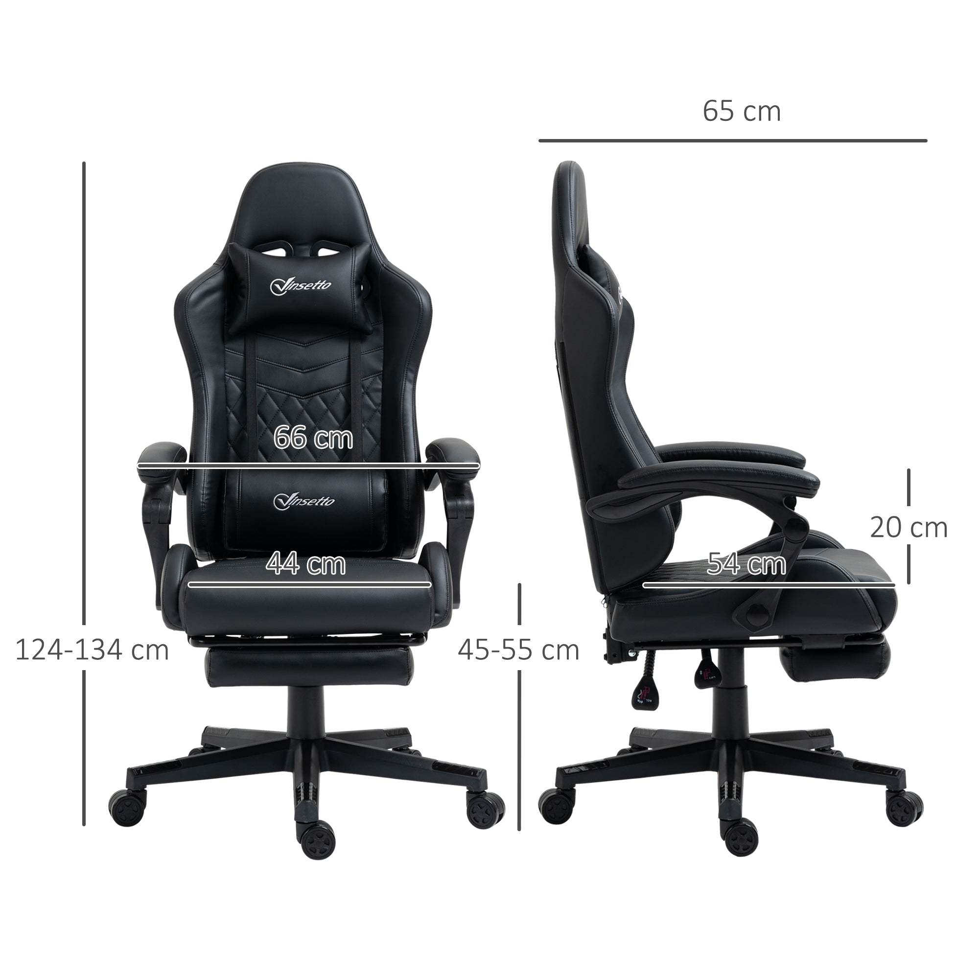 Vinsetto Computer Gaming Chair with Footrest, Video Gaming Chair for Adults with 130° Reclining Back, Desk Chair with Lumbar Support and Adjustable Height, Black - North Peak Garden Furniture