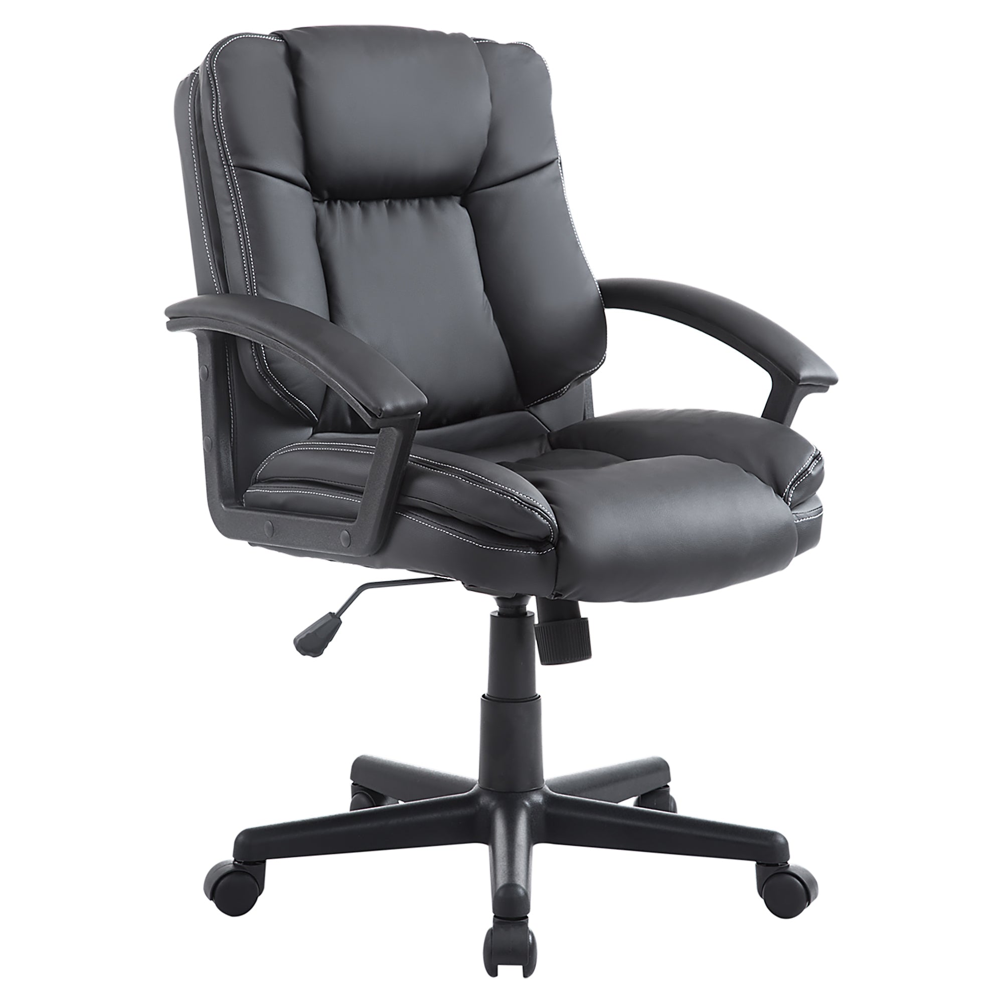 HOMCOM Office Chair, Faux Leather Computer Desk Chair, Mid Back Executive Chair with Adjustable Height and Swivel Rolling Wheels for Home Study, Black