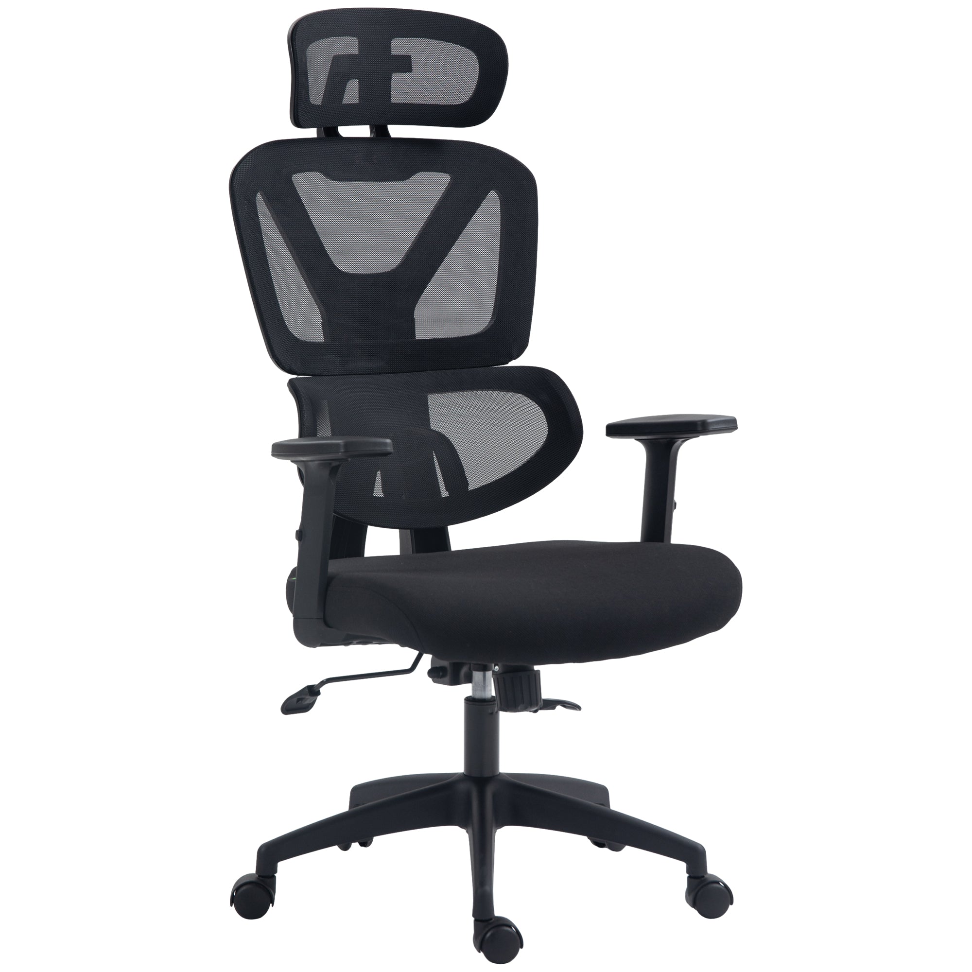 Vinsetto Mesh Office Chair, Height Adjustable Desk Chair with Lumbar Support, Swivel Wheels and Adjustable Headrest, Black - North Peak Garden Furniture