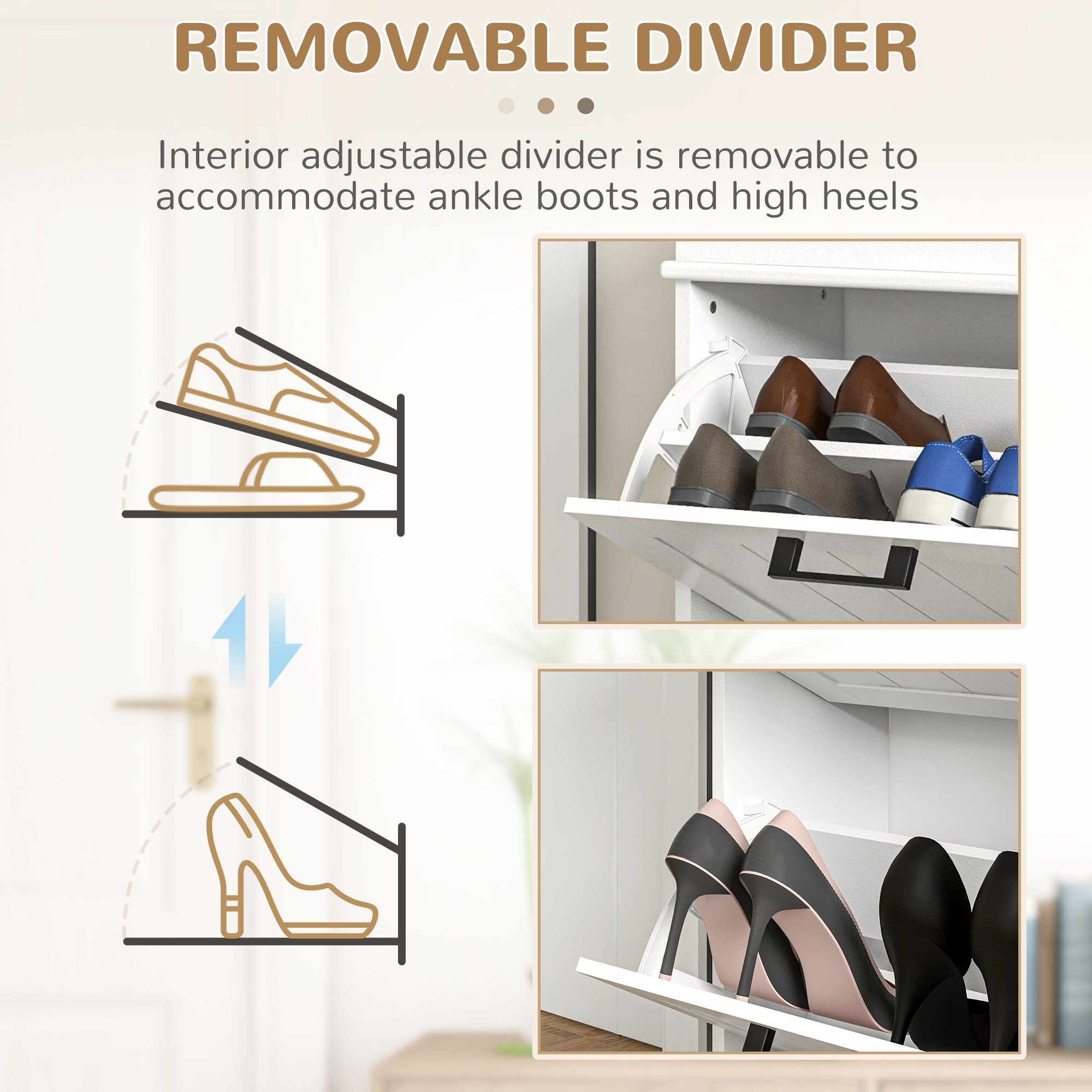HOMCOM Two-Drawer Minimalistic Shoe Storage Cabinet, for 10 Shoes - North Peak Garden Furniture