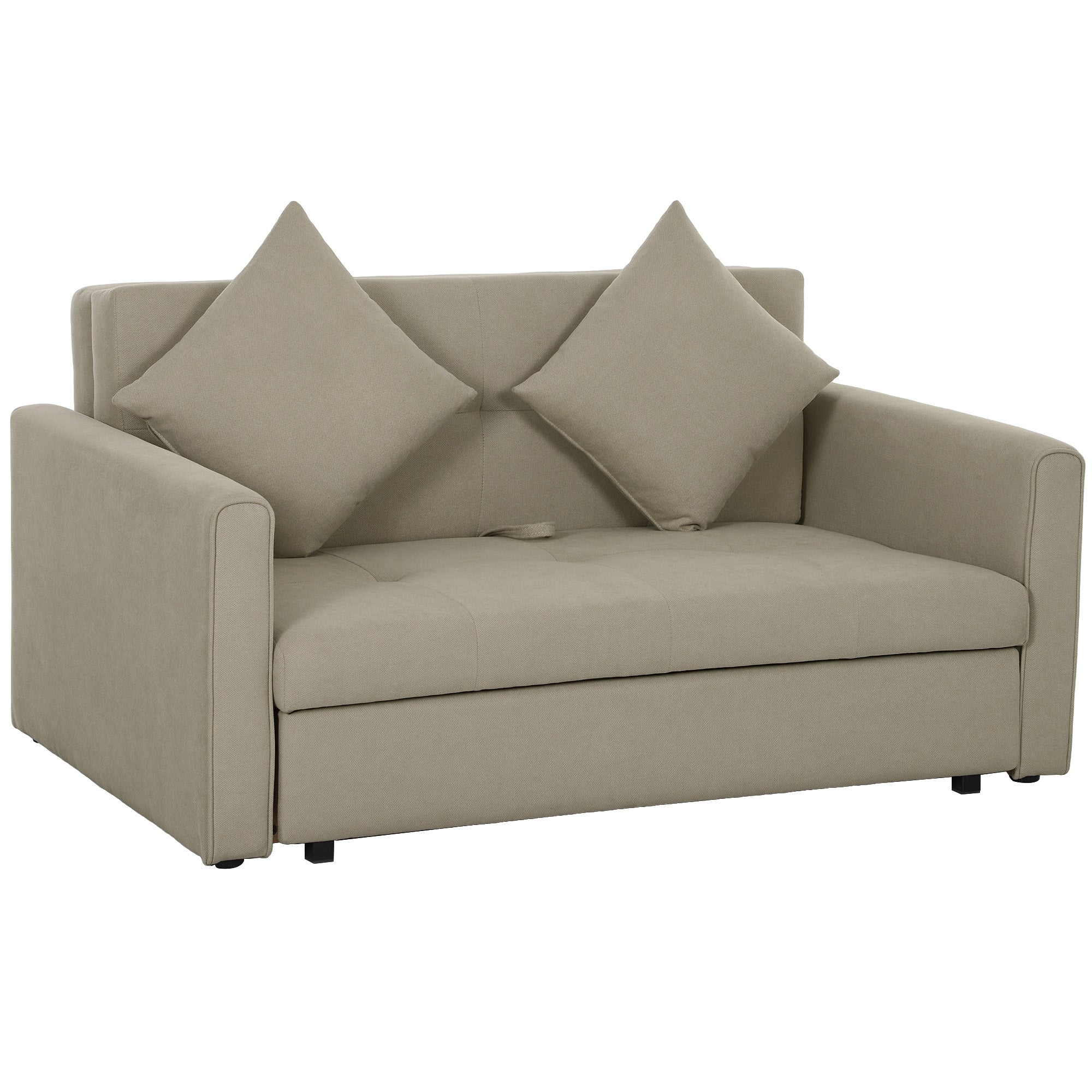 HOMCOM 2 Seater Sofa Bed, Convertible Bed Settee, Modern Fabric Loveseat Sofa Couch with 2 Cushions, Hidden Storage for Living Room, Guest Room, Light Brown - North Peak Garden Furniture