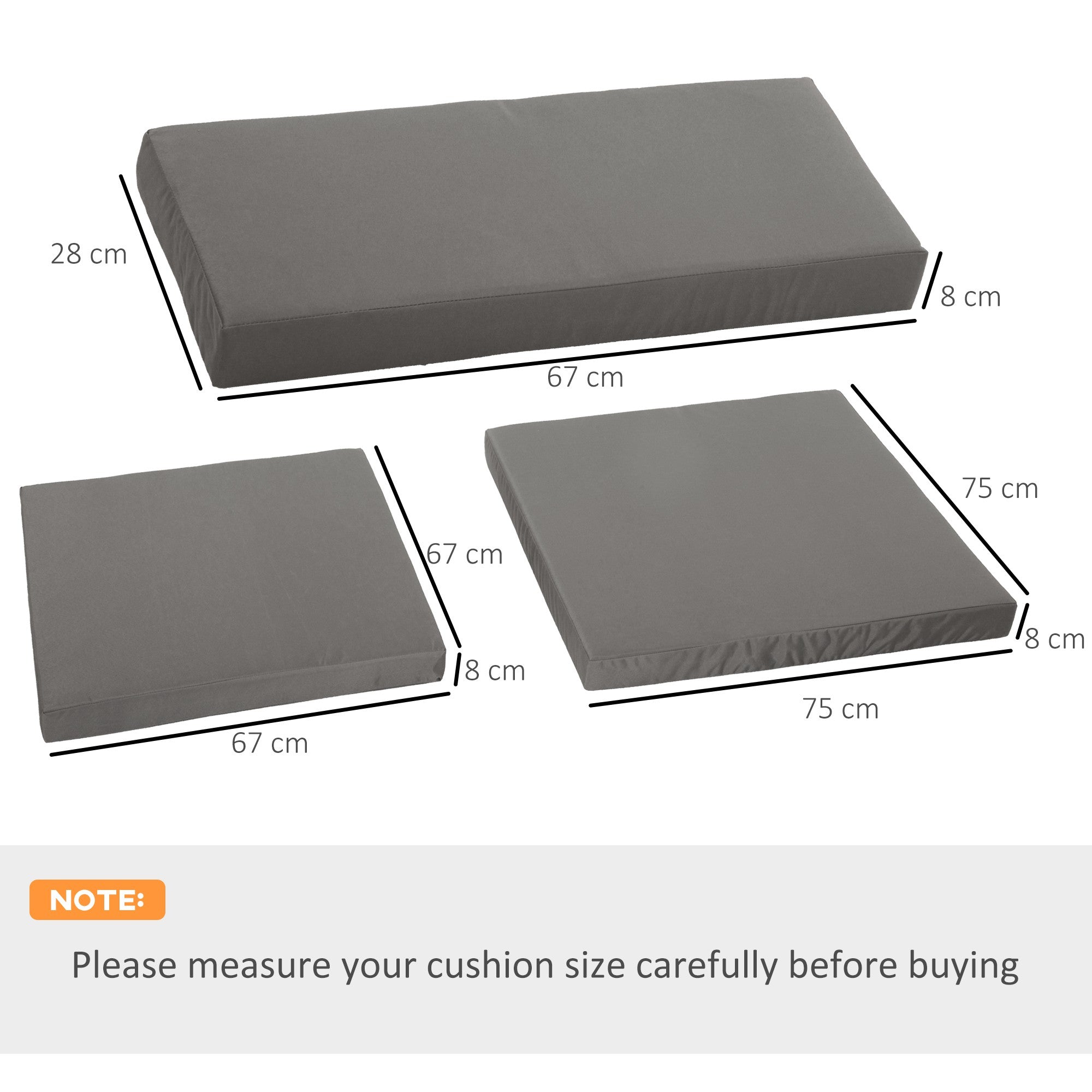 Outsunny Outdoor Cushion Pad Set for Rattan Furniture, 7 Piece Garden Furniture Cushions, Patio Conversation Set Cushions, Lightweight and Durable, Grey - North Peak Garden Furniture