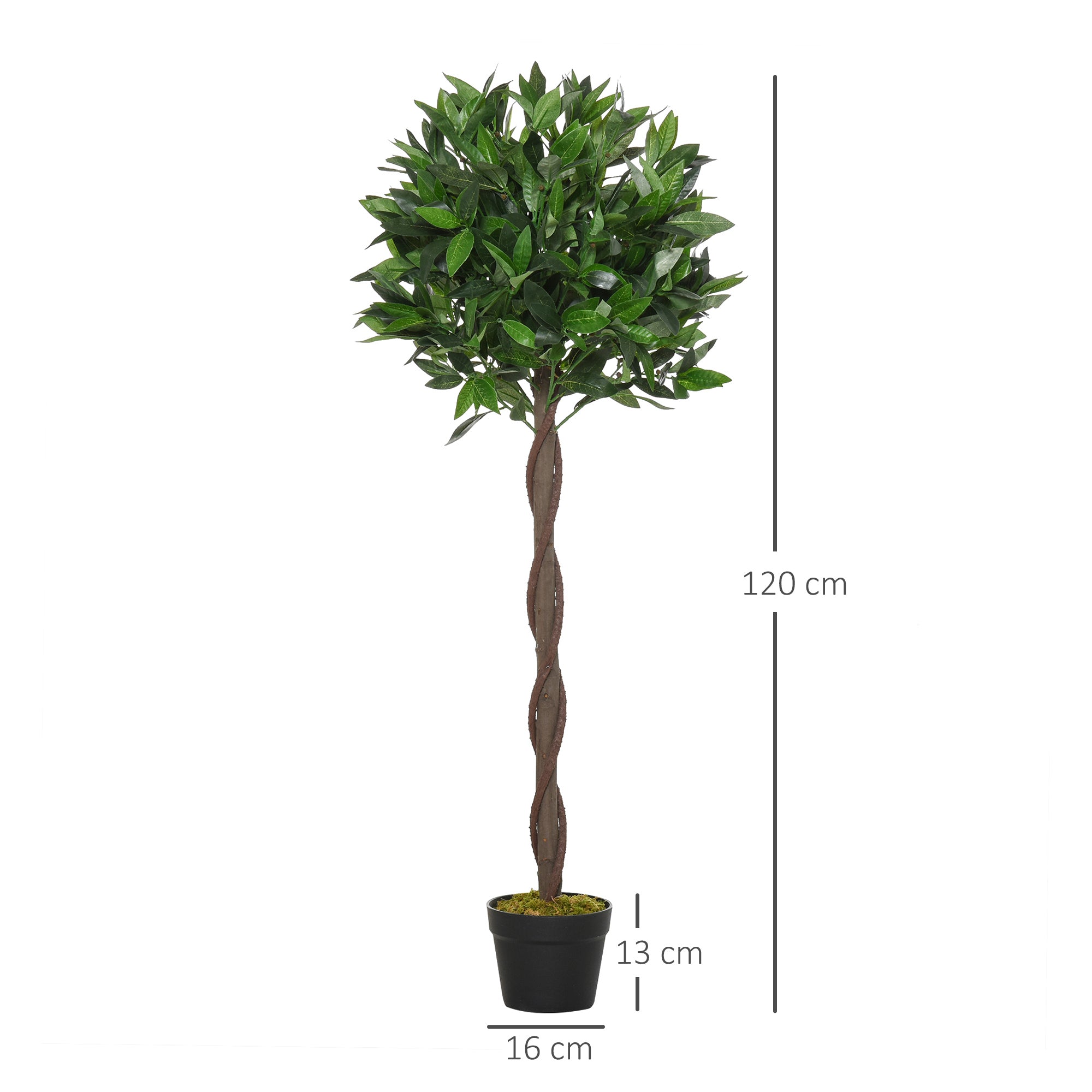 Outsunny Artificial Topiary Bay Laurel Ball Trees, Set of 2, Decorative Plant with Nursery Pot, for Indoor Outdoor Use, 120cm