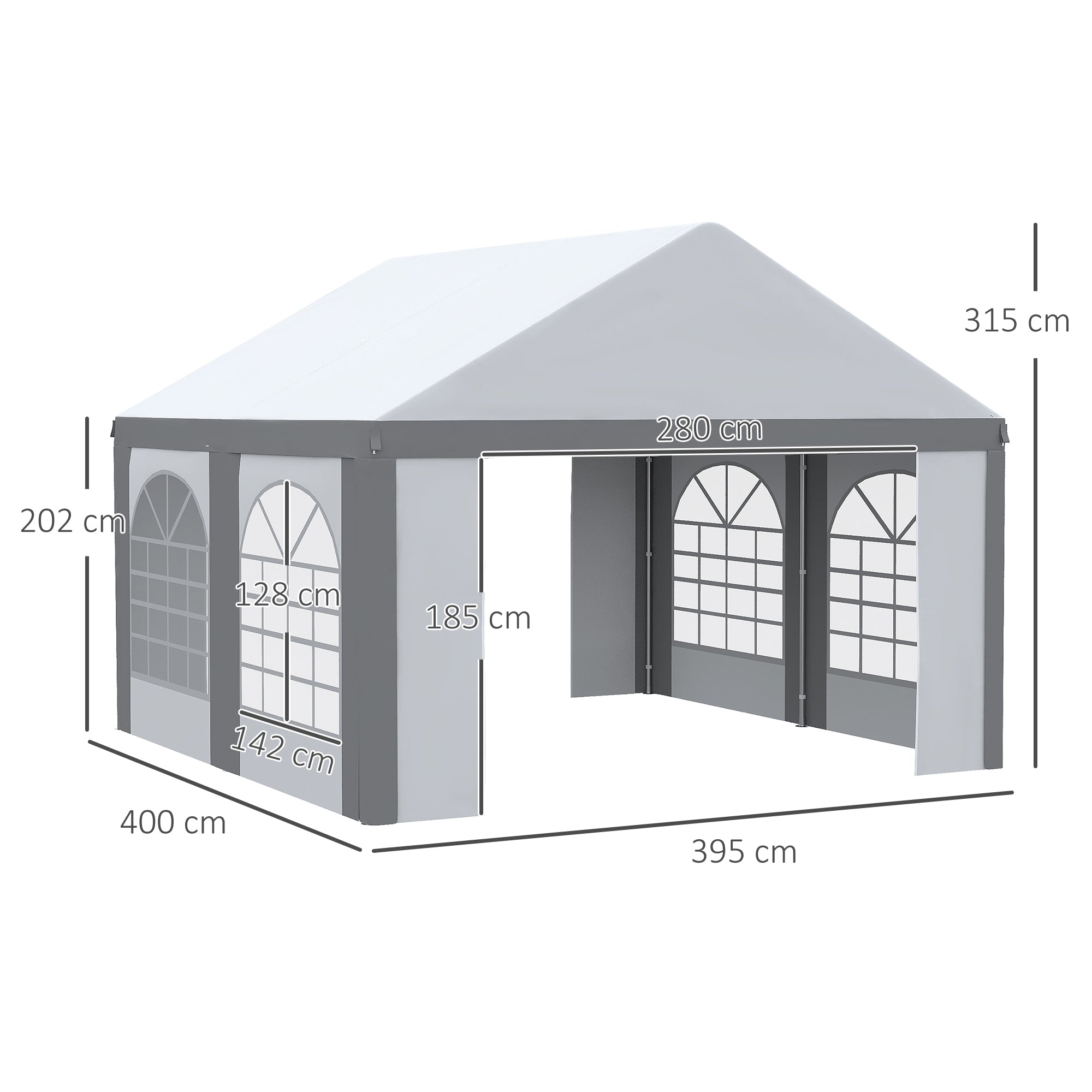 Outsunny 4 x 4m Galvanised Party Tent, Marquee Gazebo with Sides, Four Windows and Double Doors, for Parties, Wedding and Events - North Peak Garden Furniture