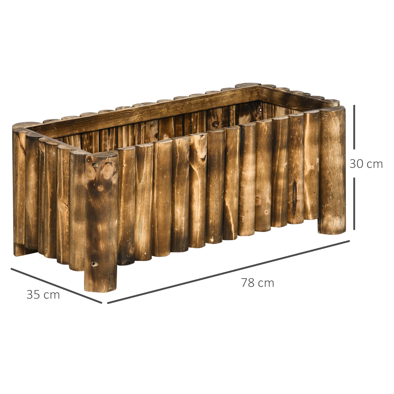 Outsunny 52L Raised Flower Bed Wooden Rectangualr Planter Container Box Herb Pot Flower Pot 78L x 35W x 30H (cm) - North Peak Garden Furniture