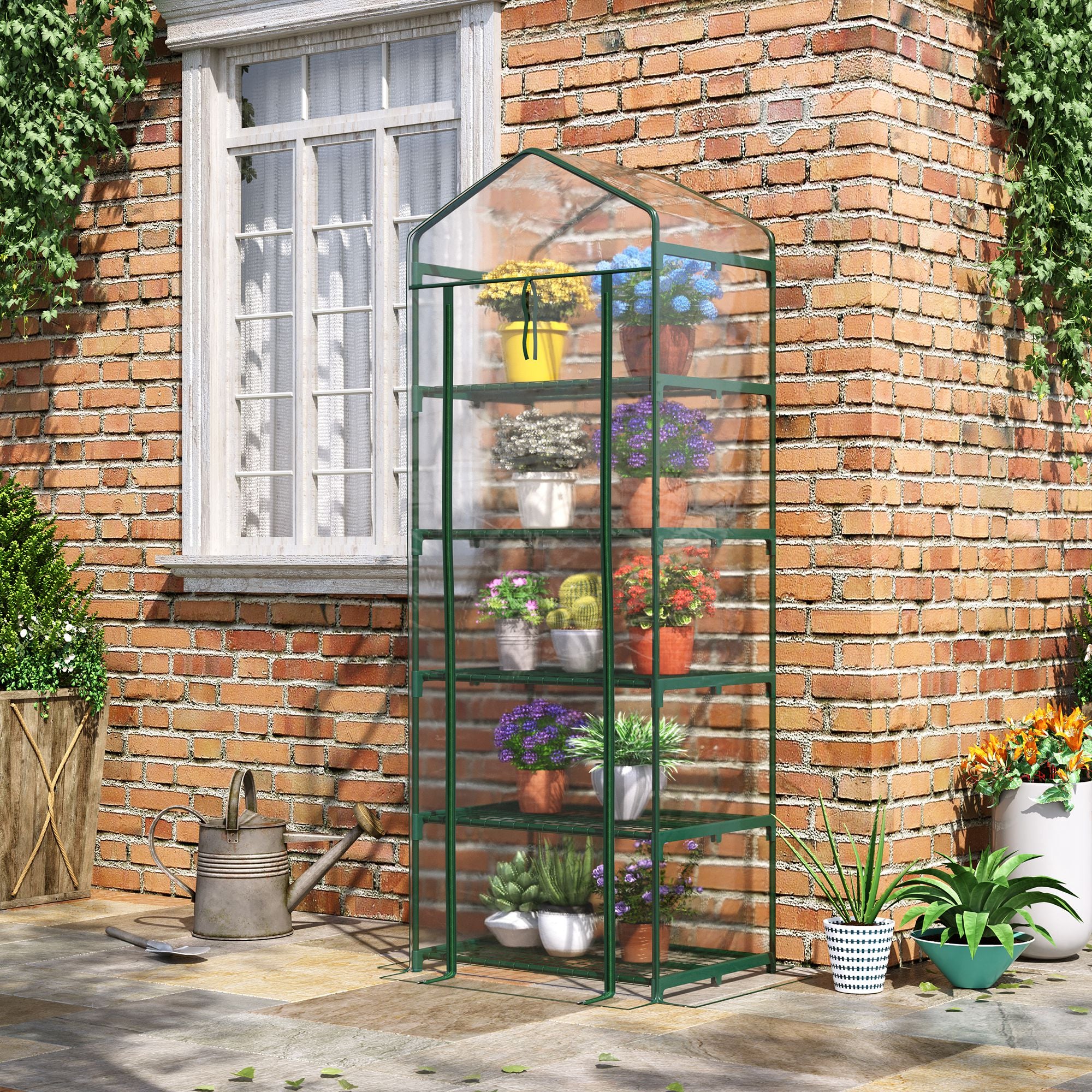 Outsunny 5 Tier Mini Greenhouse Outdoor Flower Stand Green House PVC Cover Portable Shed Metal Frame Transparent 69 x 49 x 193cm