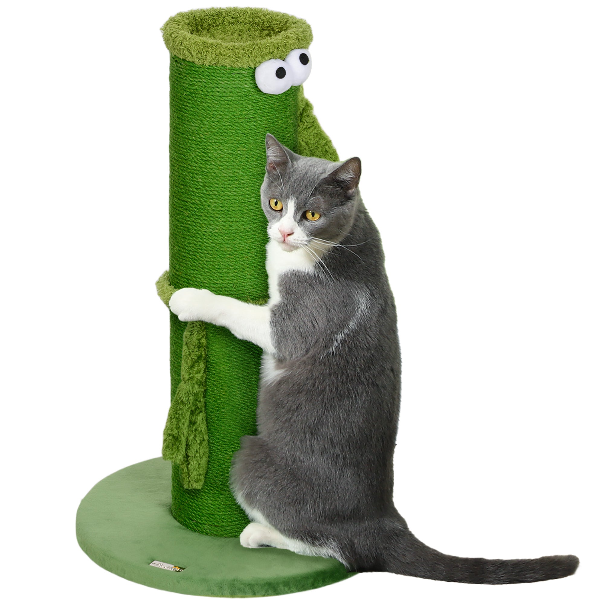 PawHut 63cm Cat Scratching Post for Indoor Cats, with Sisal Rope Cover, Large Base, Green - North Peak Garden Furniture